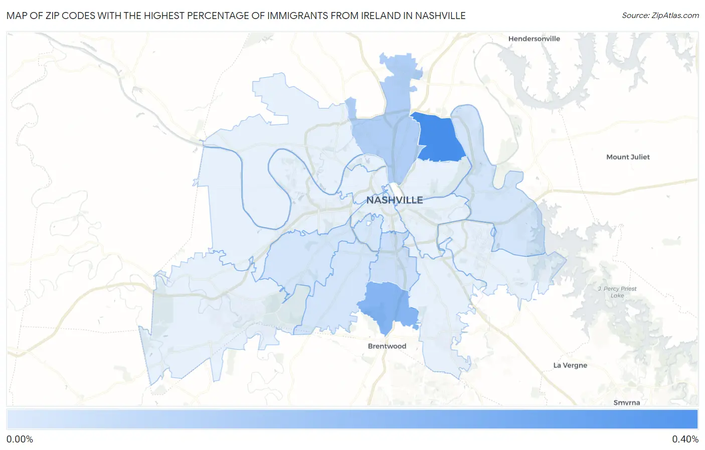 Zip Codes with the Highest Percentage of Immigrants from Ireland in Nashville Map