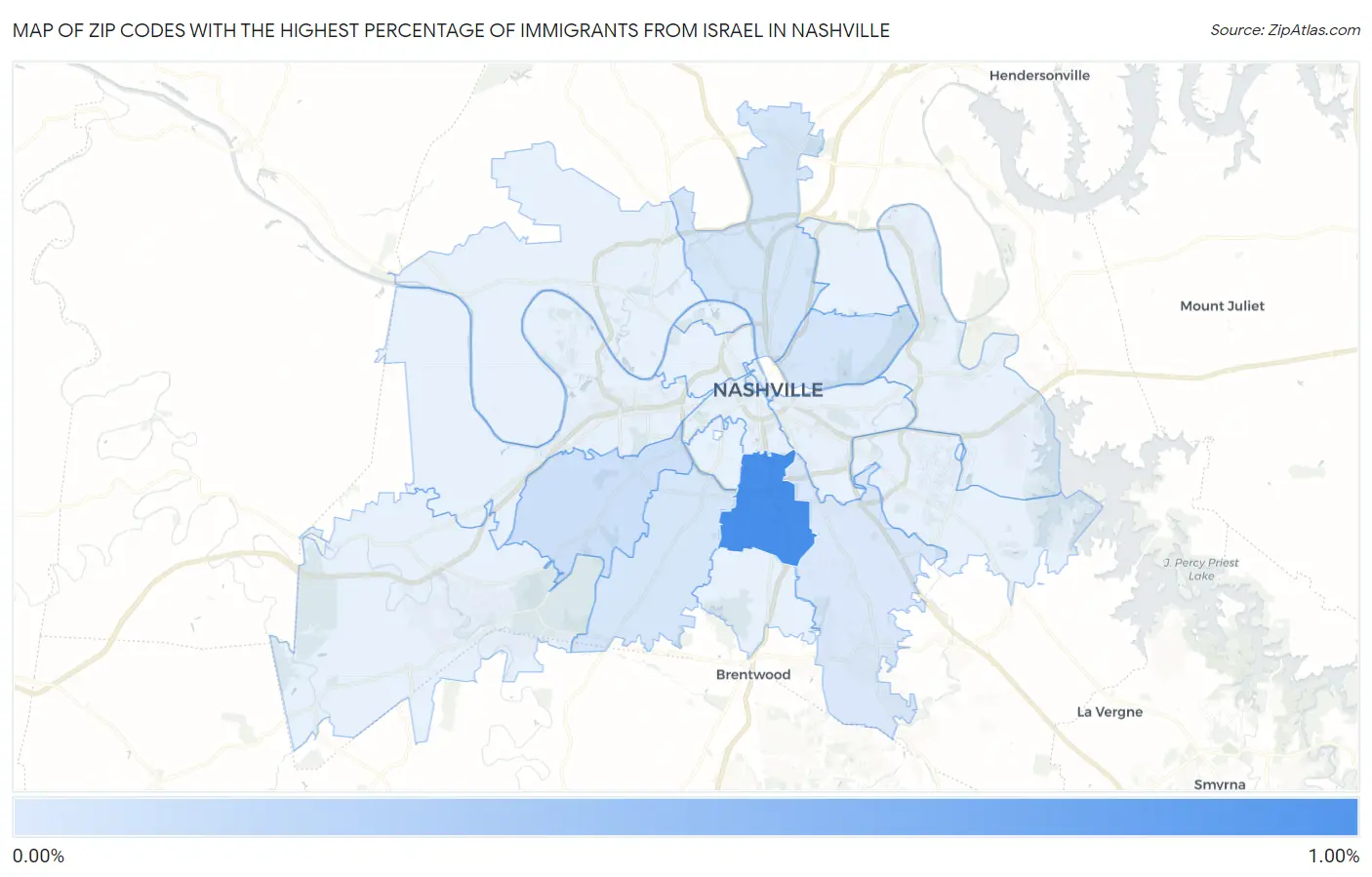 Zip Codes with the Highest Percentage of Immigrants from Israel in Nashville Map