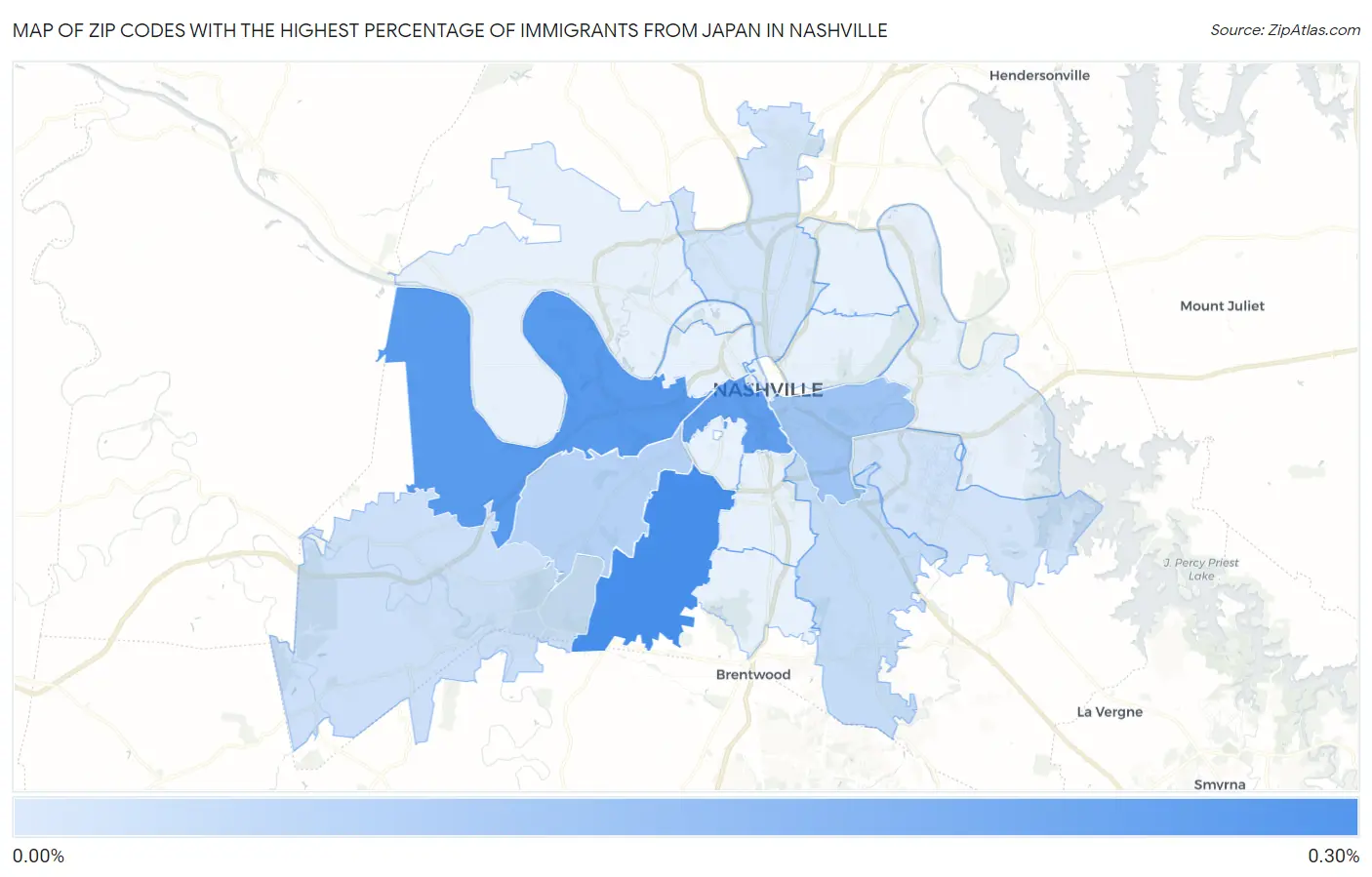 Zip Codes with the Highest Percentage of Immigrants from Japan in Nashville Map