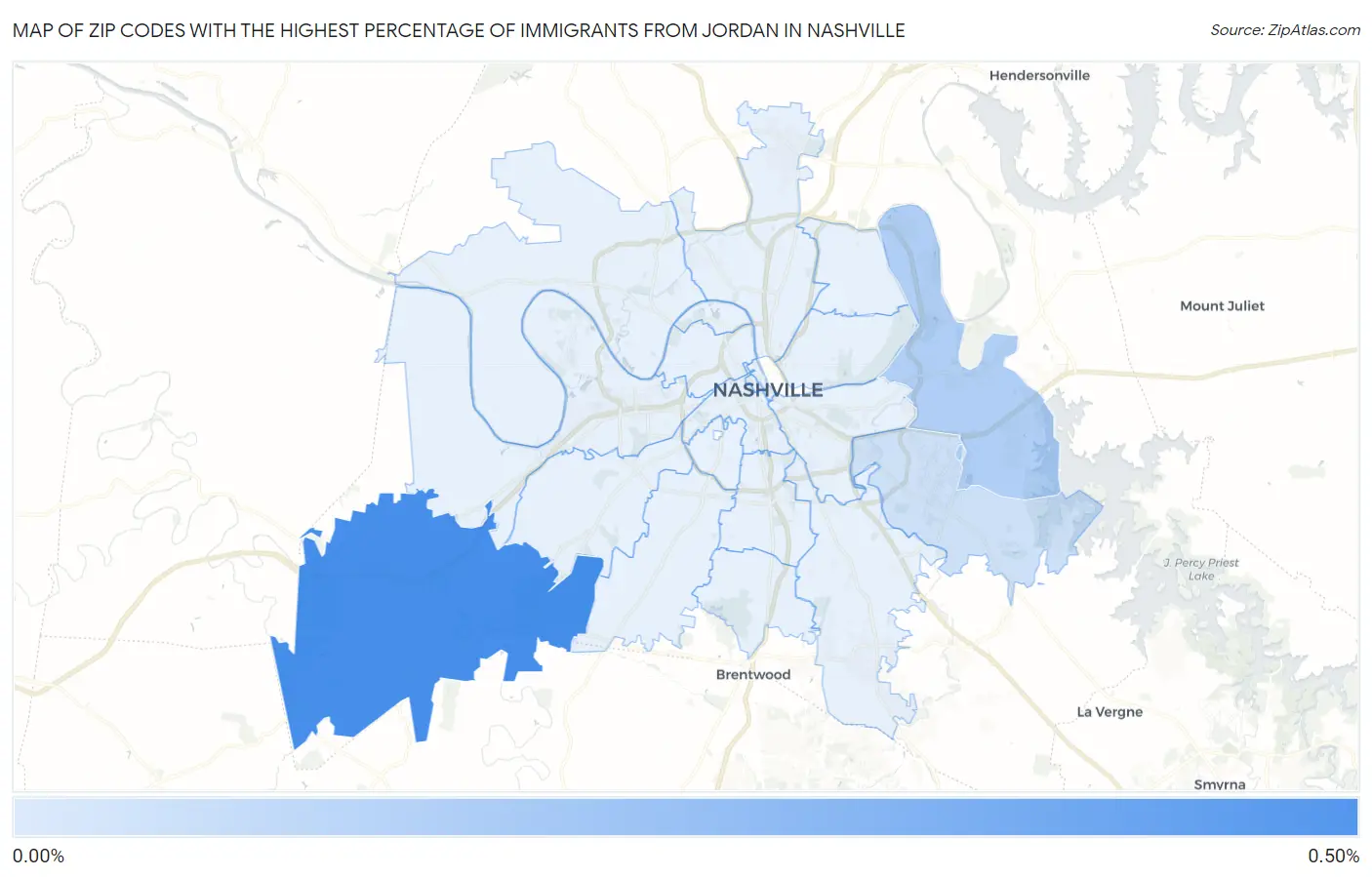 Zip Codes with the Highest Percentage of Immigrants from Jordan in Nashville Map