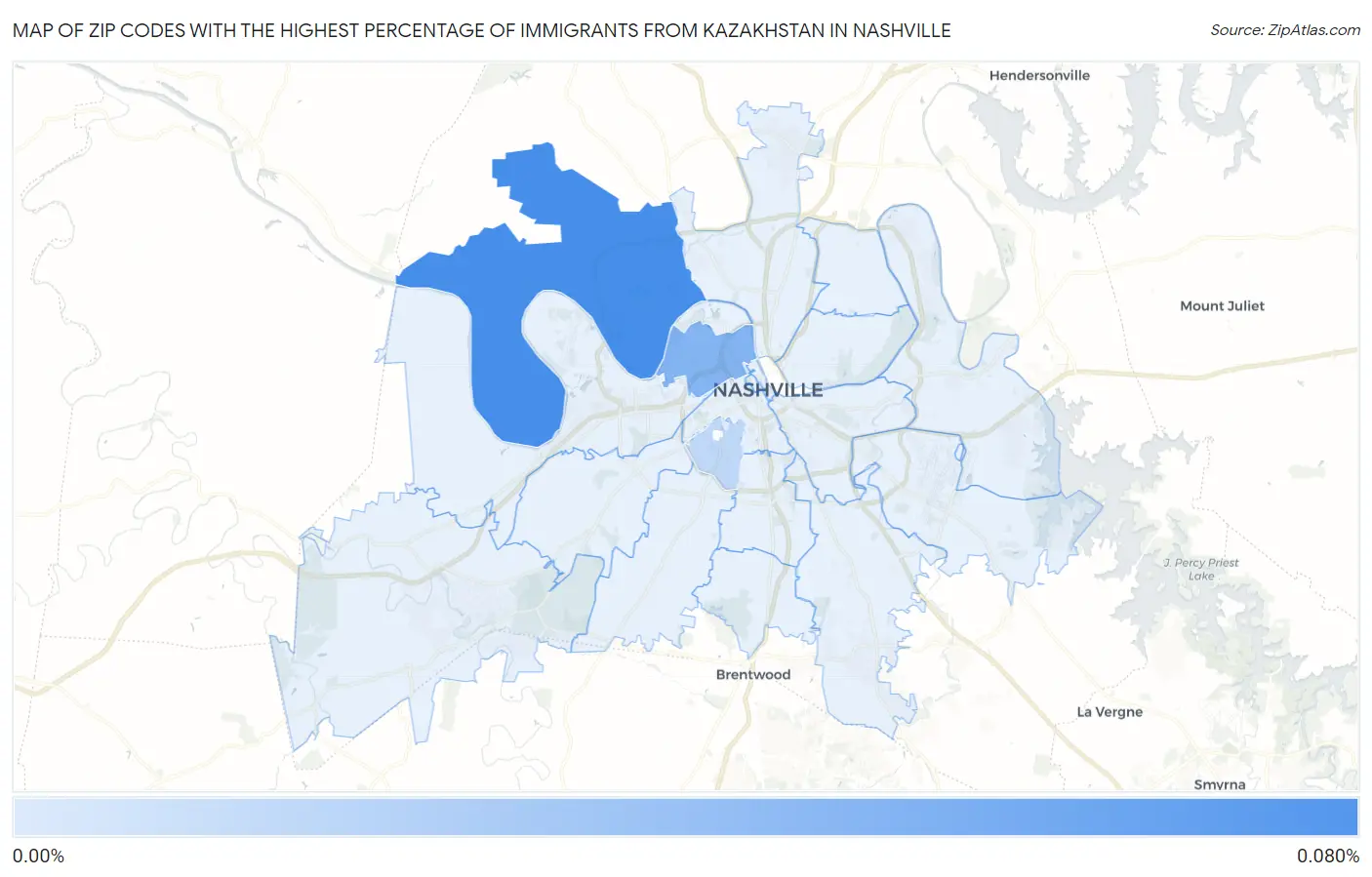 Zip Codes with the Highest Percentage of Immigrants from Kazakhstan in Nashville Map