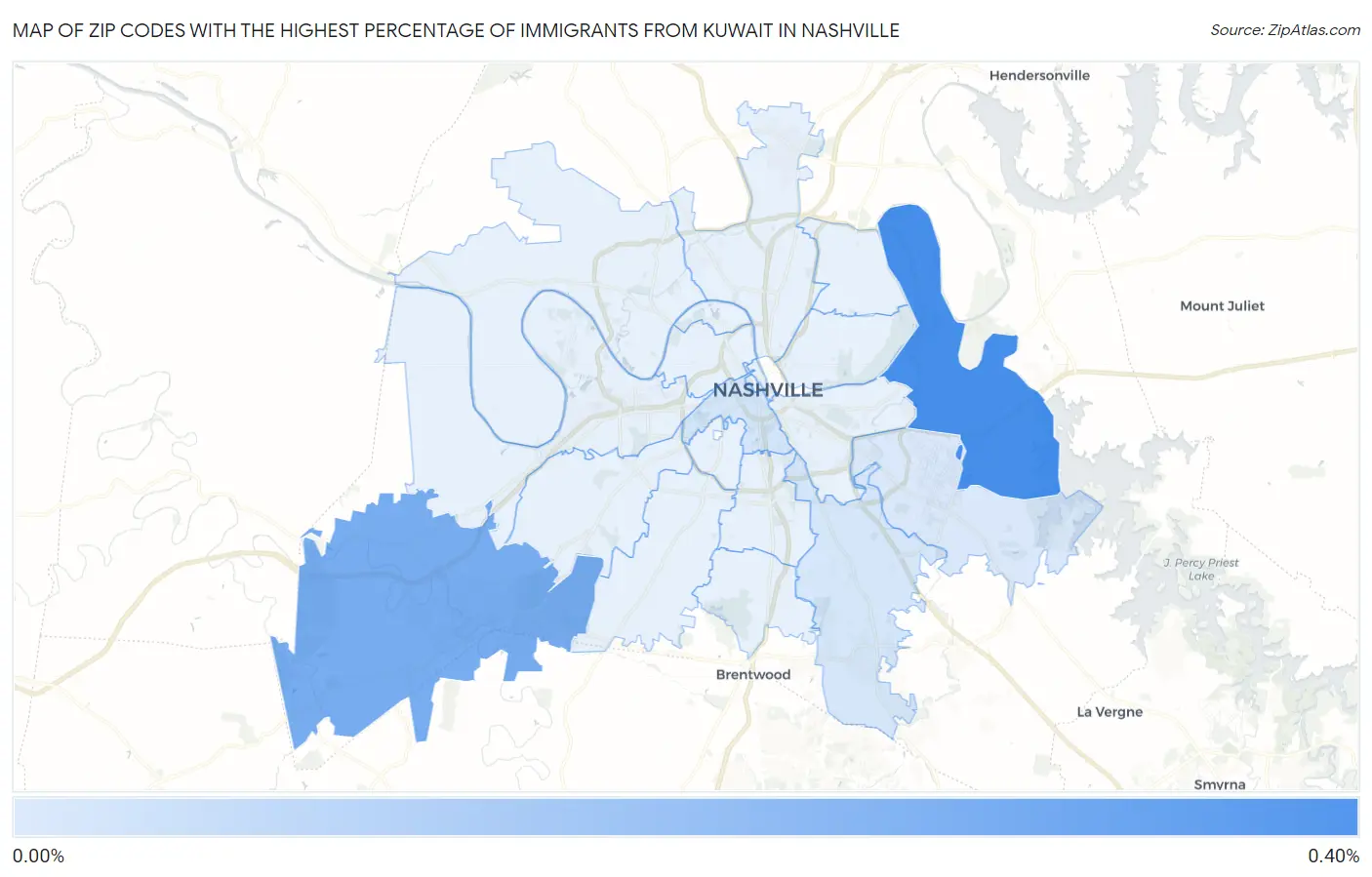 Zip Codes with the Highest Percentage of Immigrants from Kuwait in Nashville Map