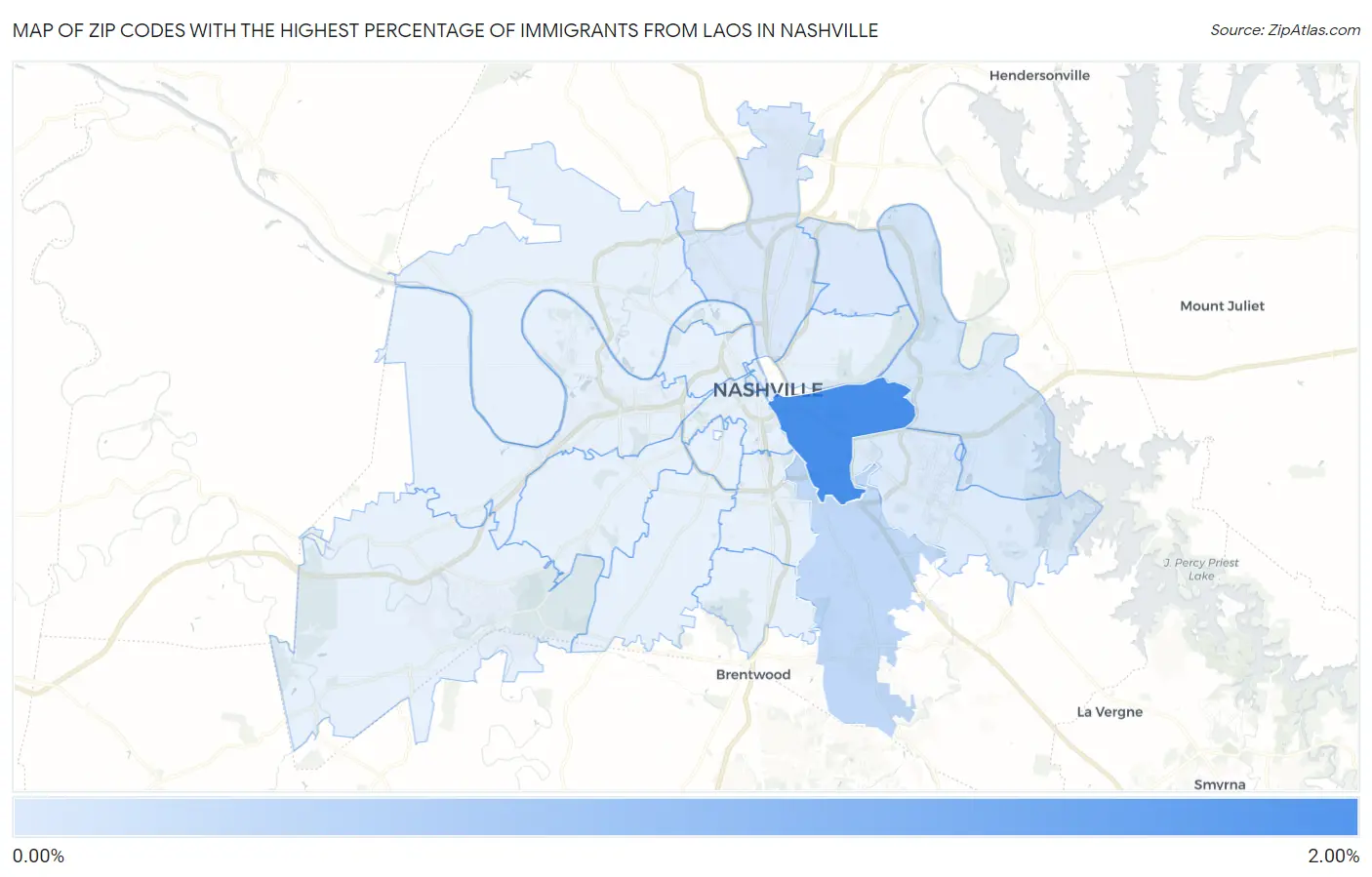 Zip Codes with the Highest Percentage of Immigrants from Laos in Nashville Map
