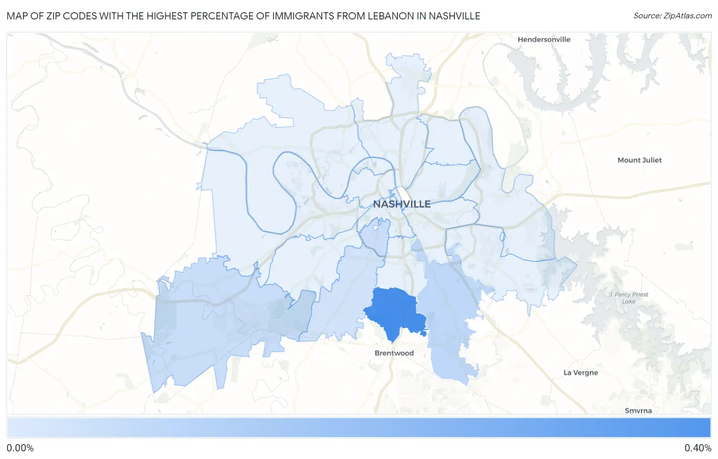 Zip Codes with the Highest Percentage of Immigrants from Lebanon in Nashville Map
