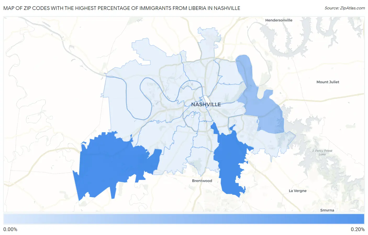 Zip Codes with the Highest Percentage of Immigrants from Liberia in Nashville Map