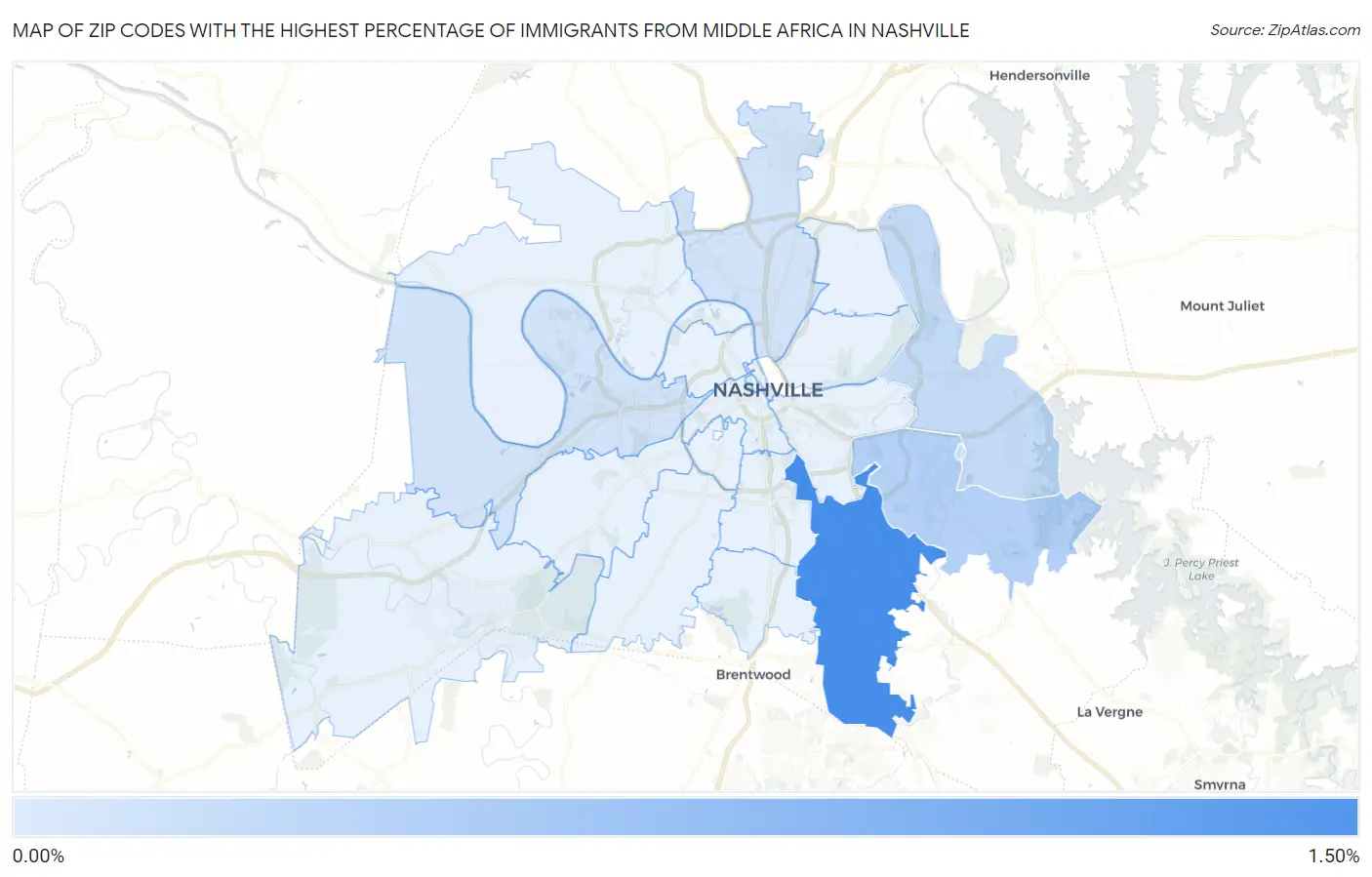 Zip Codes with the Highest Percentage of Immigrants from Middle Africa in Nashville Map