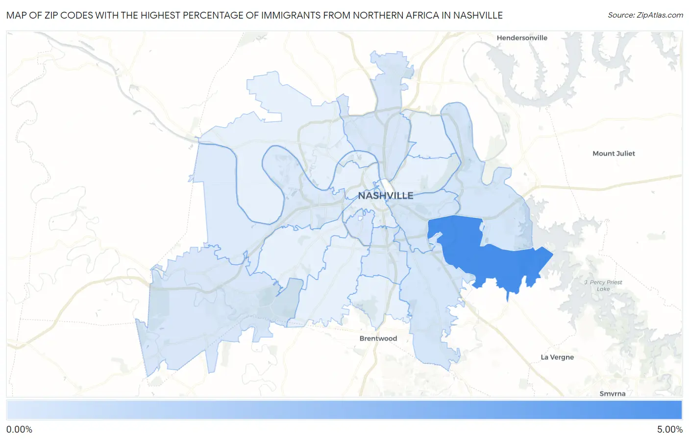 Zip Codes with the Highest Percentage of Immigrants from Northern Africa in Nashville Map