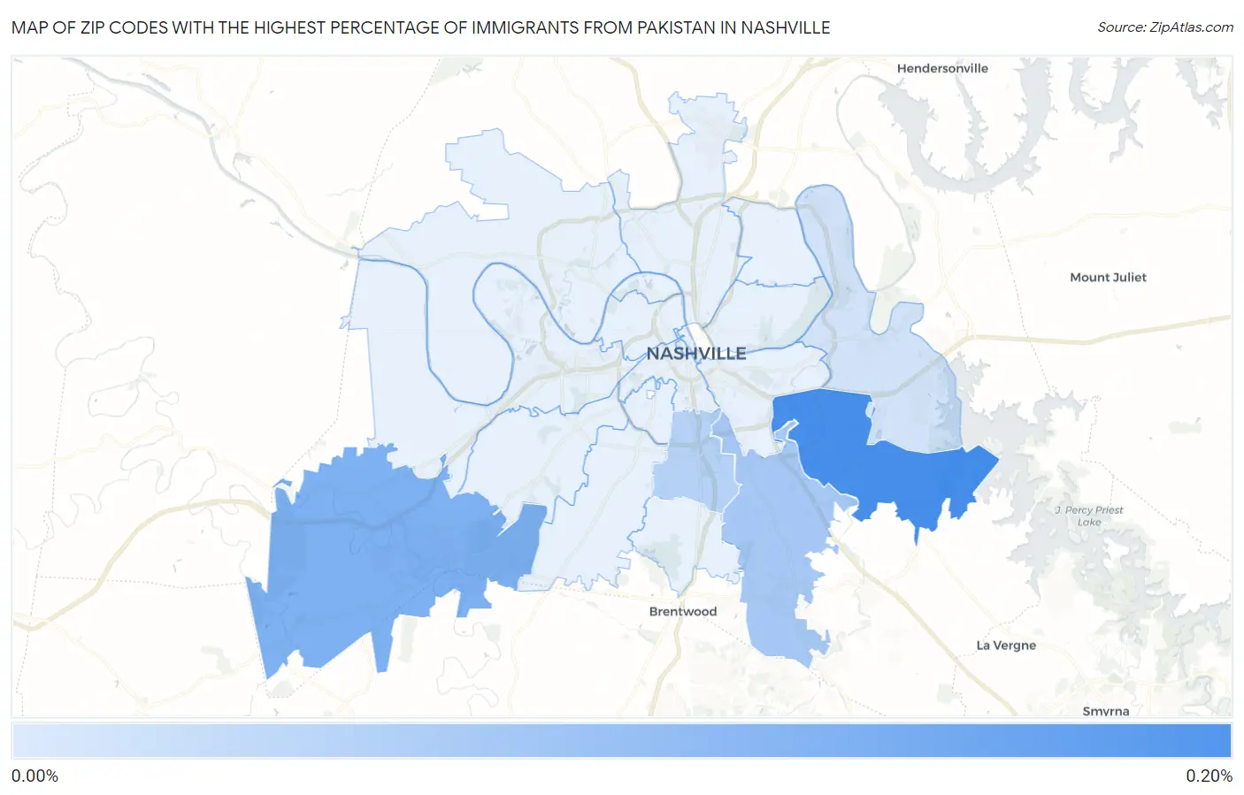 Zip Codes with the Highest Percentage of Immigrants from Pakistan in Nashville Map
