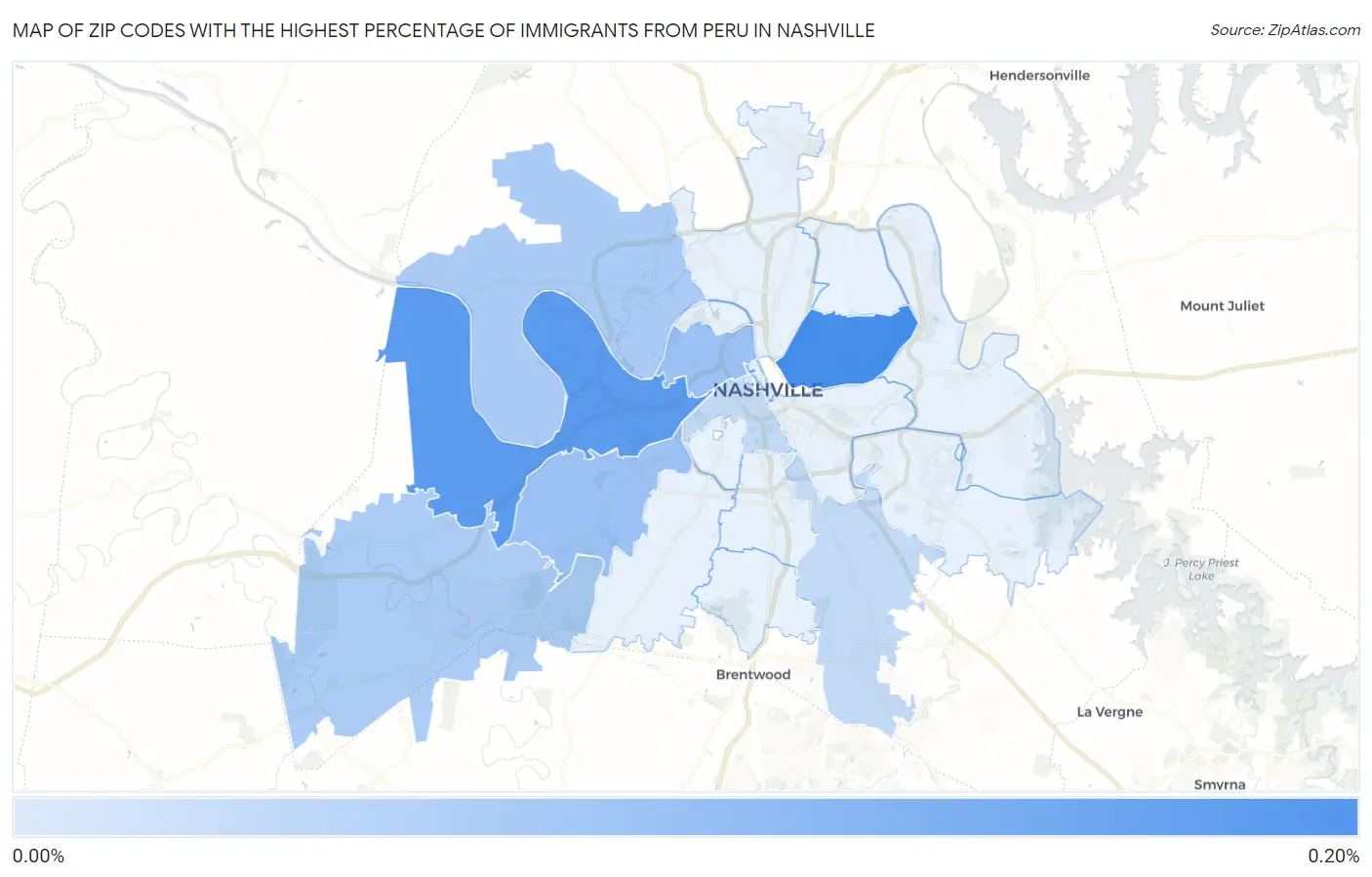 Zip Codes with the Highest Percentage of Immigrants from Peru in Nashville Map