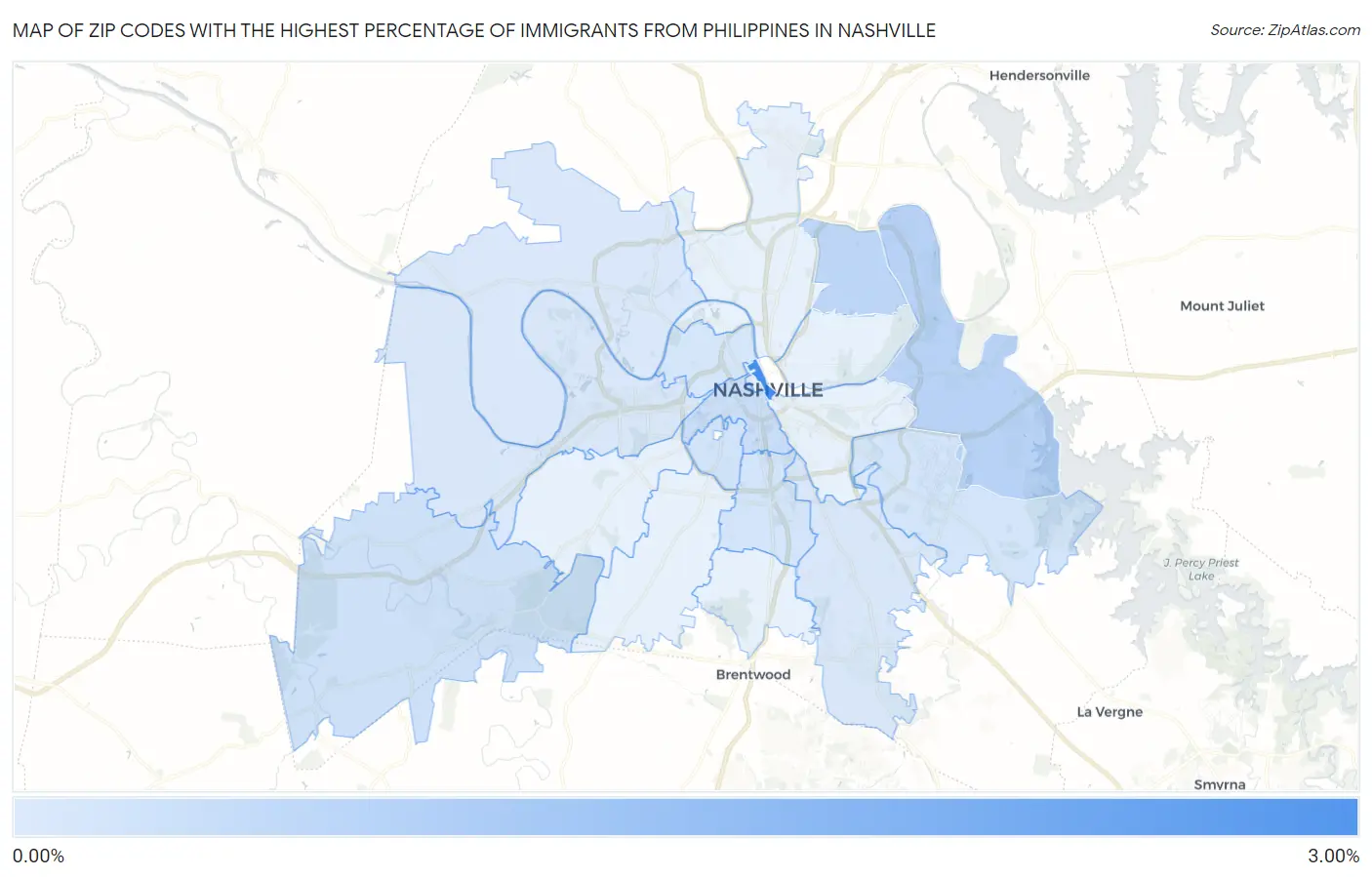 Zip Codes with the Highest Percentage of Immigrants from Philippines in Nashville Map