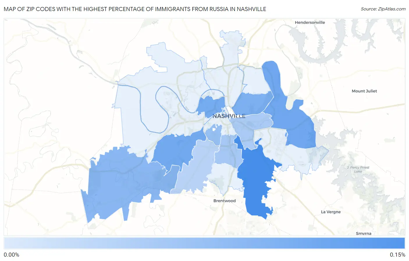 Zip Codes with the Highest Percentage of Immigrants from Russia in Nashville Map
