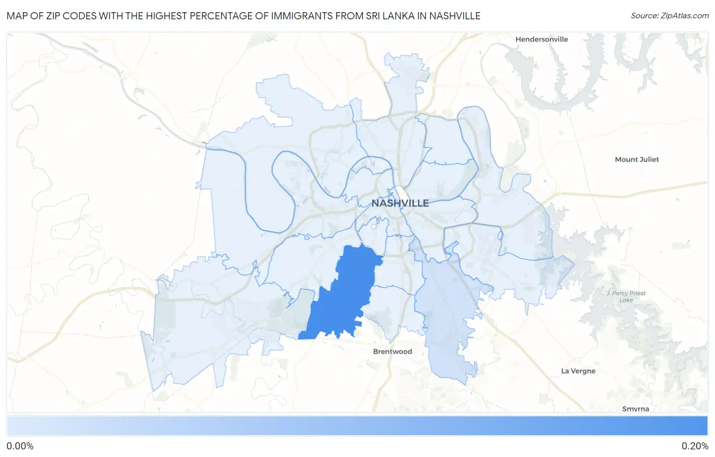 Zip Codes with the Highest Percentage of Immigrants from Sri Lanka in Nashville Map