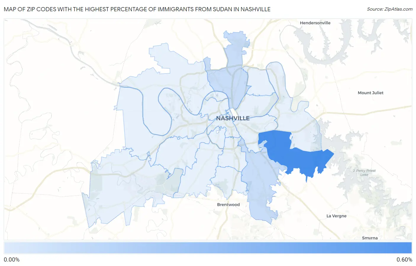 Zip Codes with the Highest Percentage of Immigrants from Sudan in Nashville Map