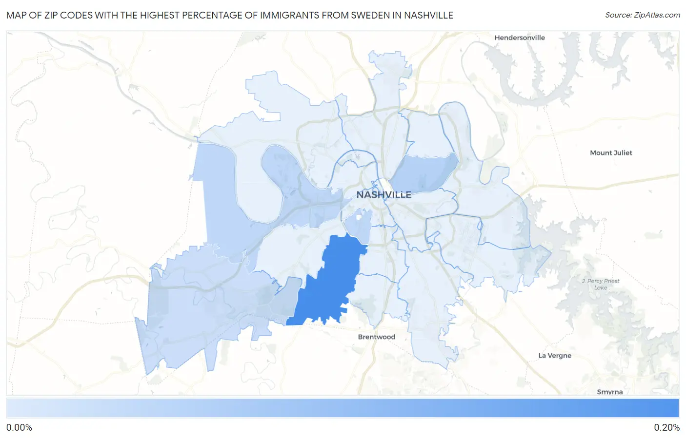 Zip Codes with the Highest Percentage of Immigrants from Sweden in Nashville Map