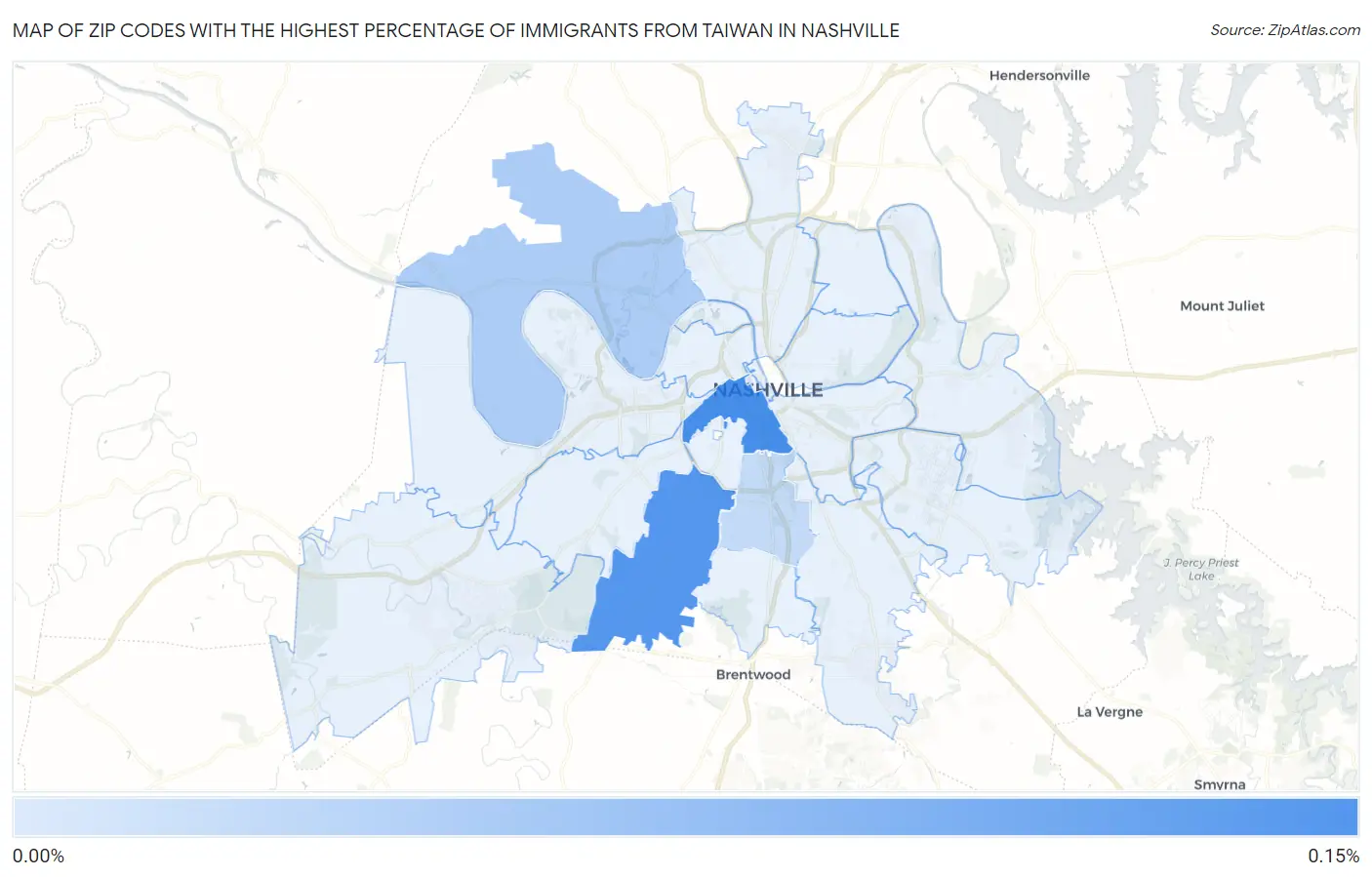 Zip Codes with the Highest Percentage of Immigrants from Taiwan in Nashville Map