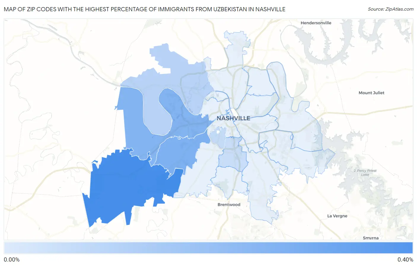 Zip Codes with the Highest Percentage of Immigrants from Uzbekistan in Nashville Map