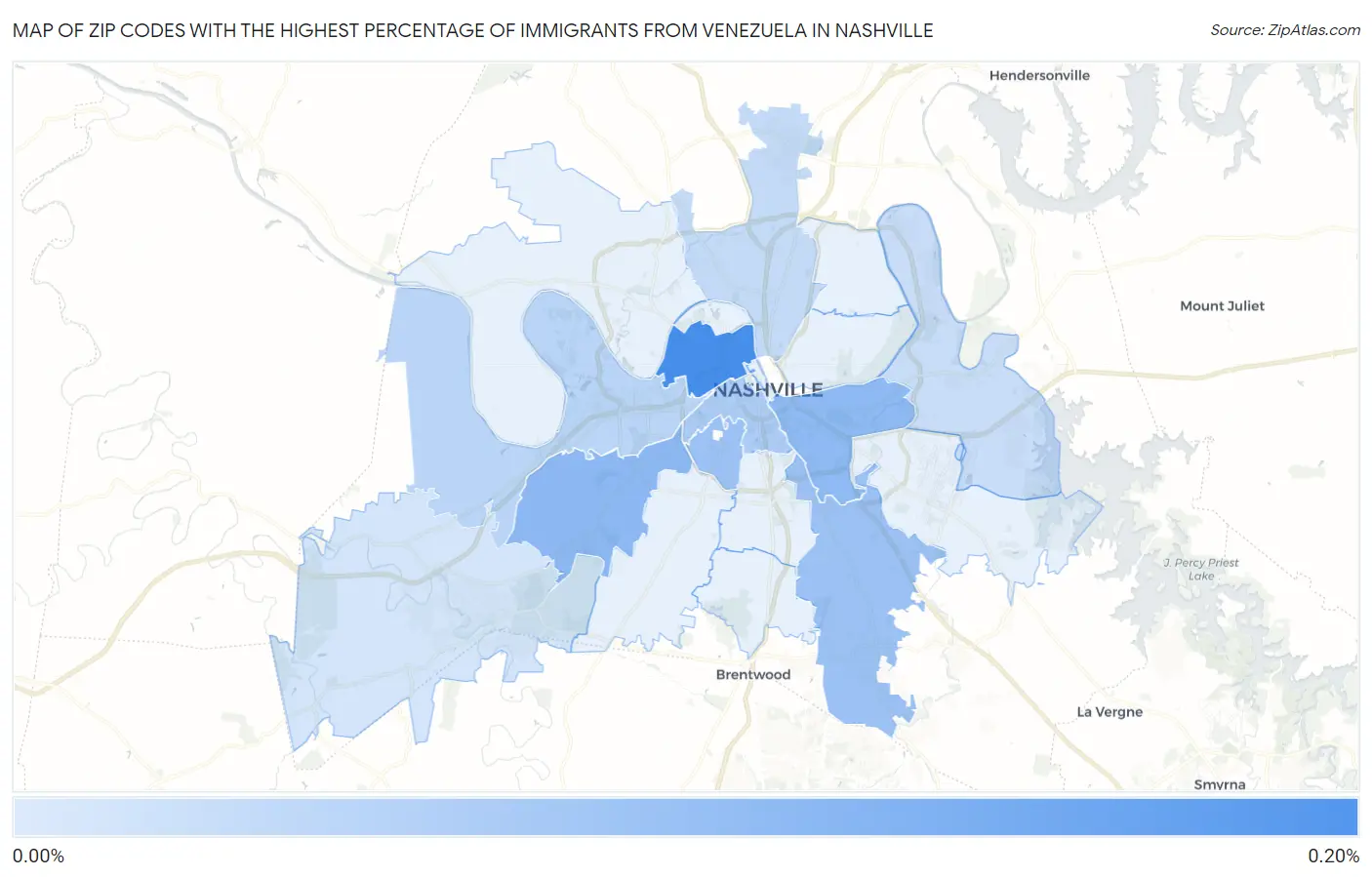 Zip Codes with the Highest Percentage of Immigrants from Venezuela in Nashville Map