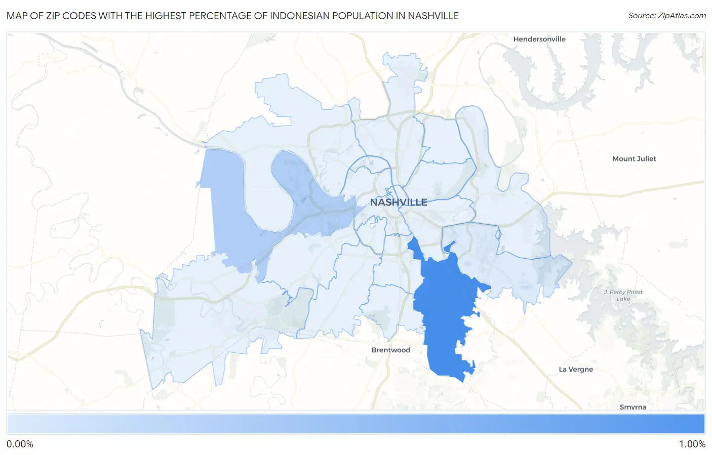 Zip Codes with the Highest Percentage of Indonesian Population in Nashville Map