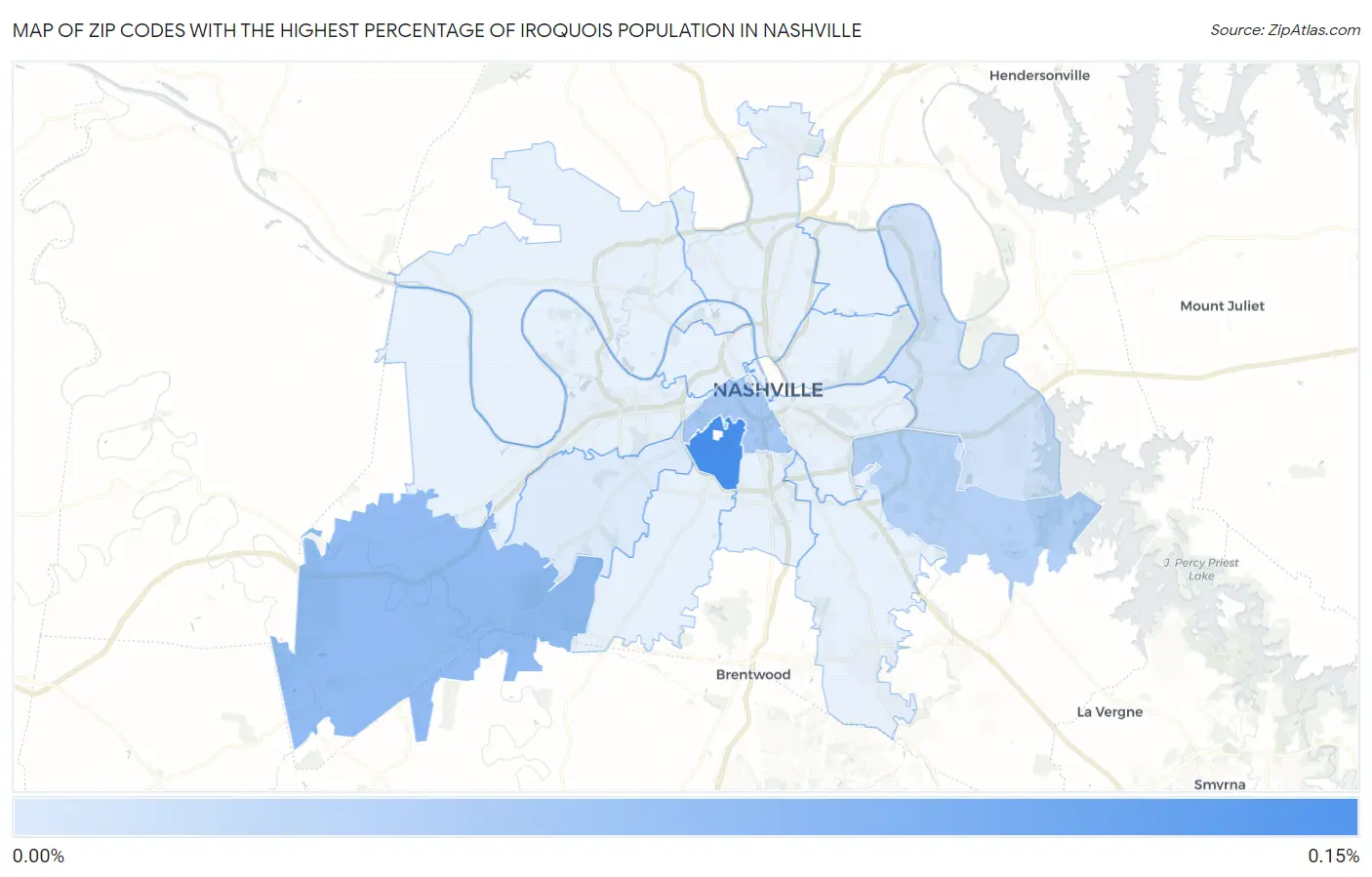 Zip Codes with the Highest Percentage of Iroquois Population in Nashville Map