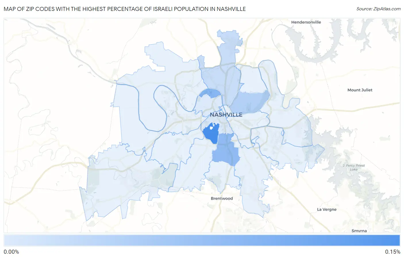 Zip Codes with the Highest Percentage of Israeli Population in Nashville Map
