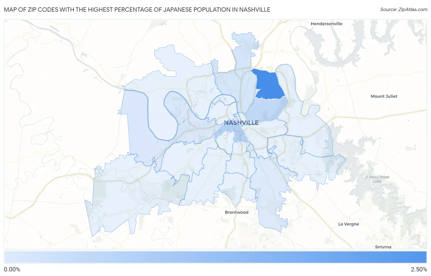 Zip Codes with the Highest Percentage of Japanese Population in Nashville Map