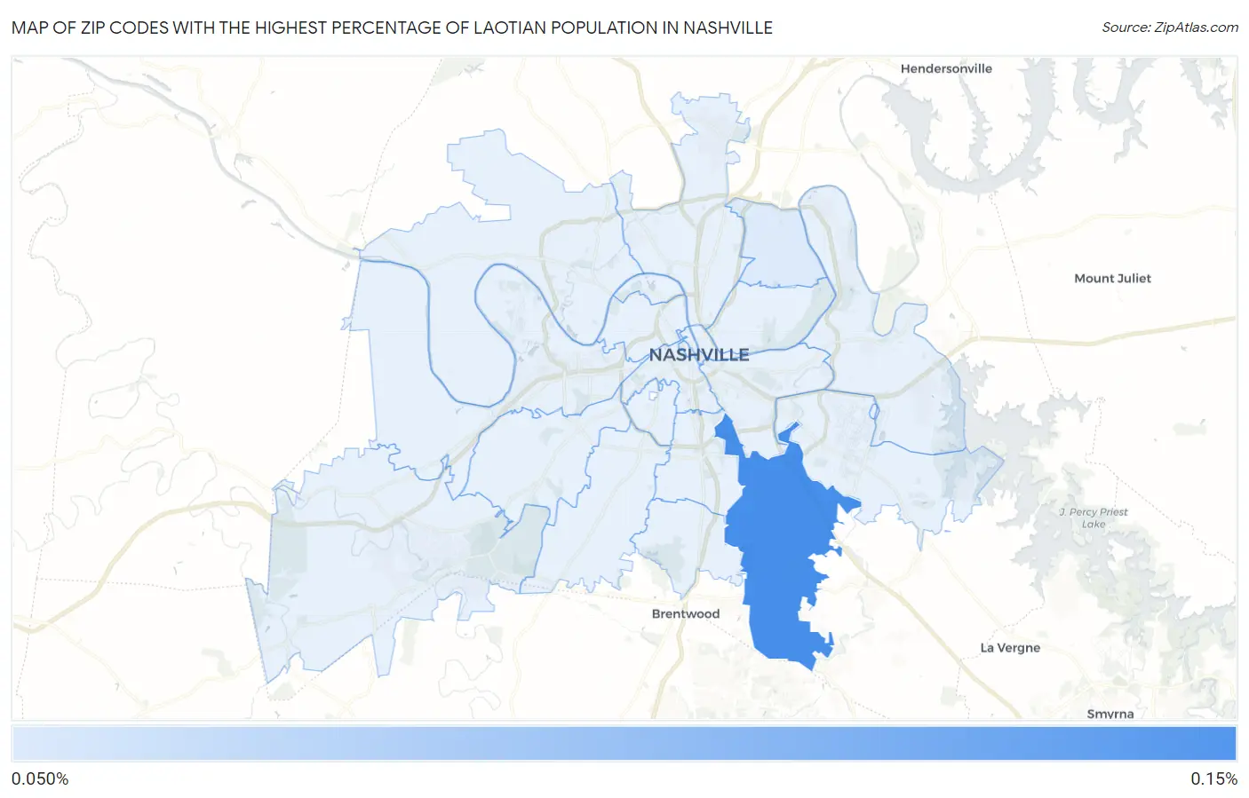 Zip Codes with the Highest Percentage of Laotian Population in Nashville Map
