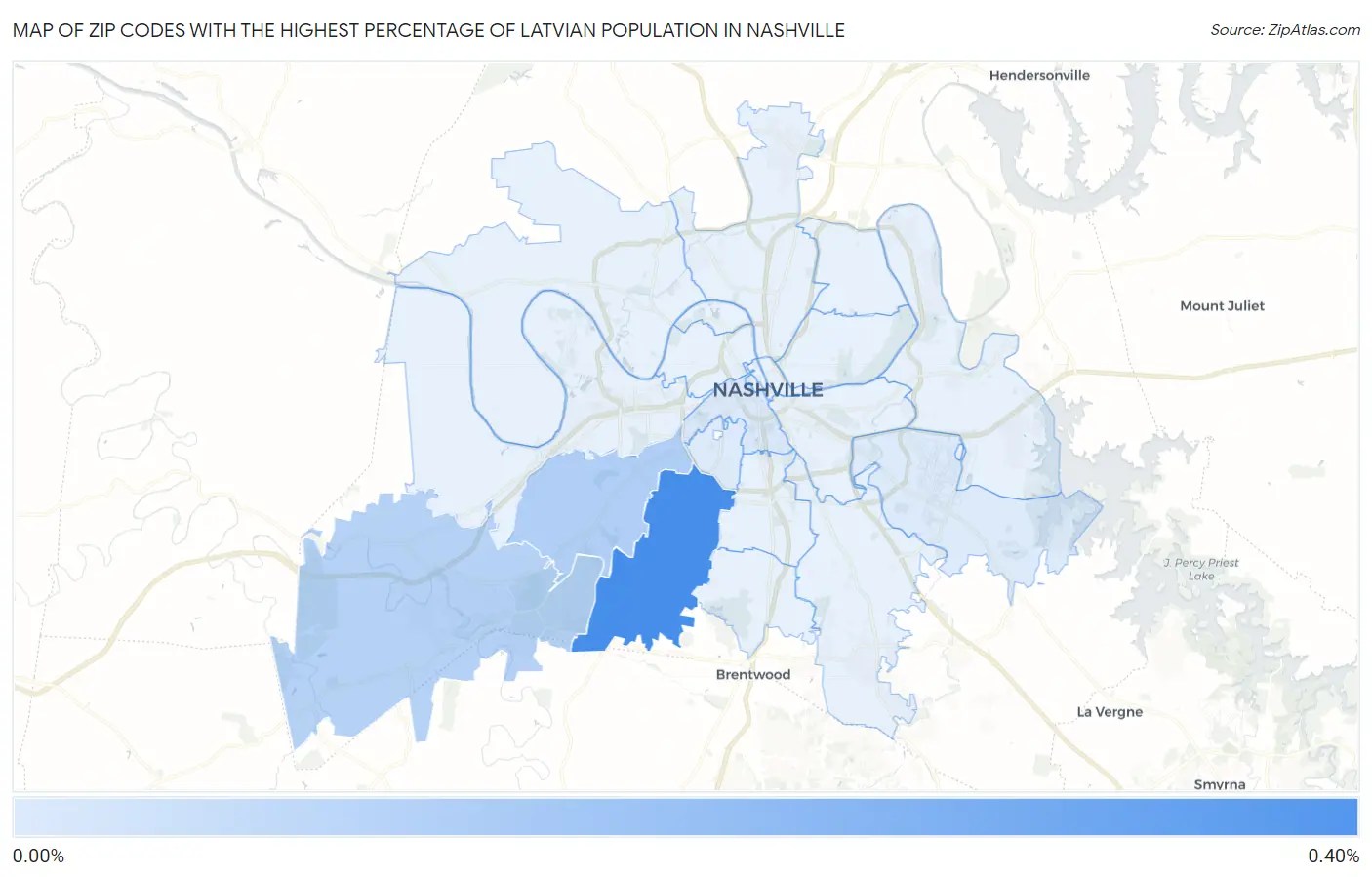 Zip Codes with the Highest Percentage of Latvian Population in Nashville Map