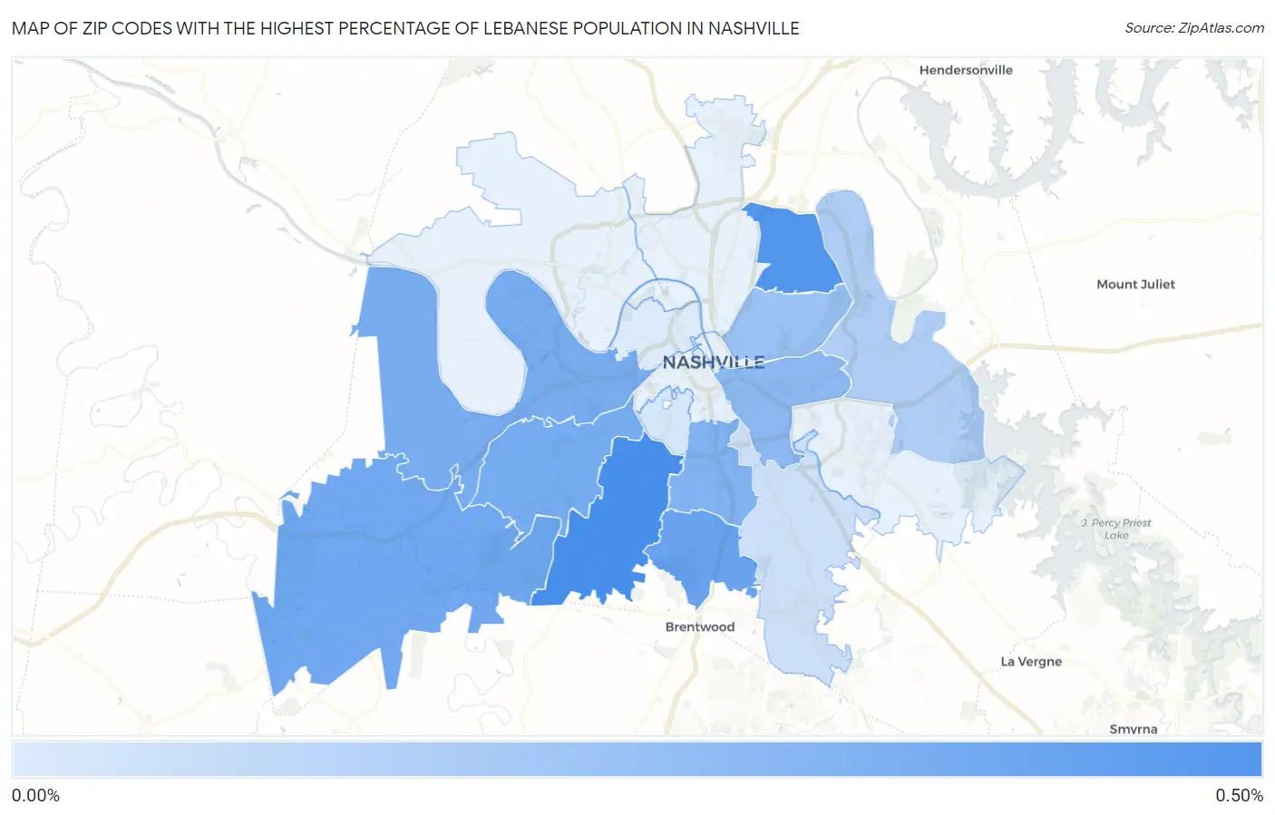 Zip Codes with the Highest Percentage of Lebanese Population in Nashville Map