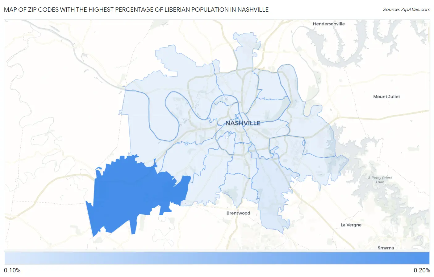 Zip Codes with the Highest Percentage of Liberian Population in Nashville Map