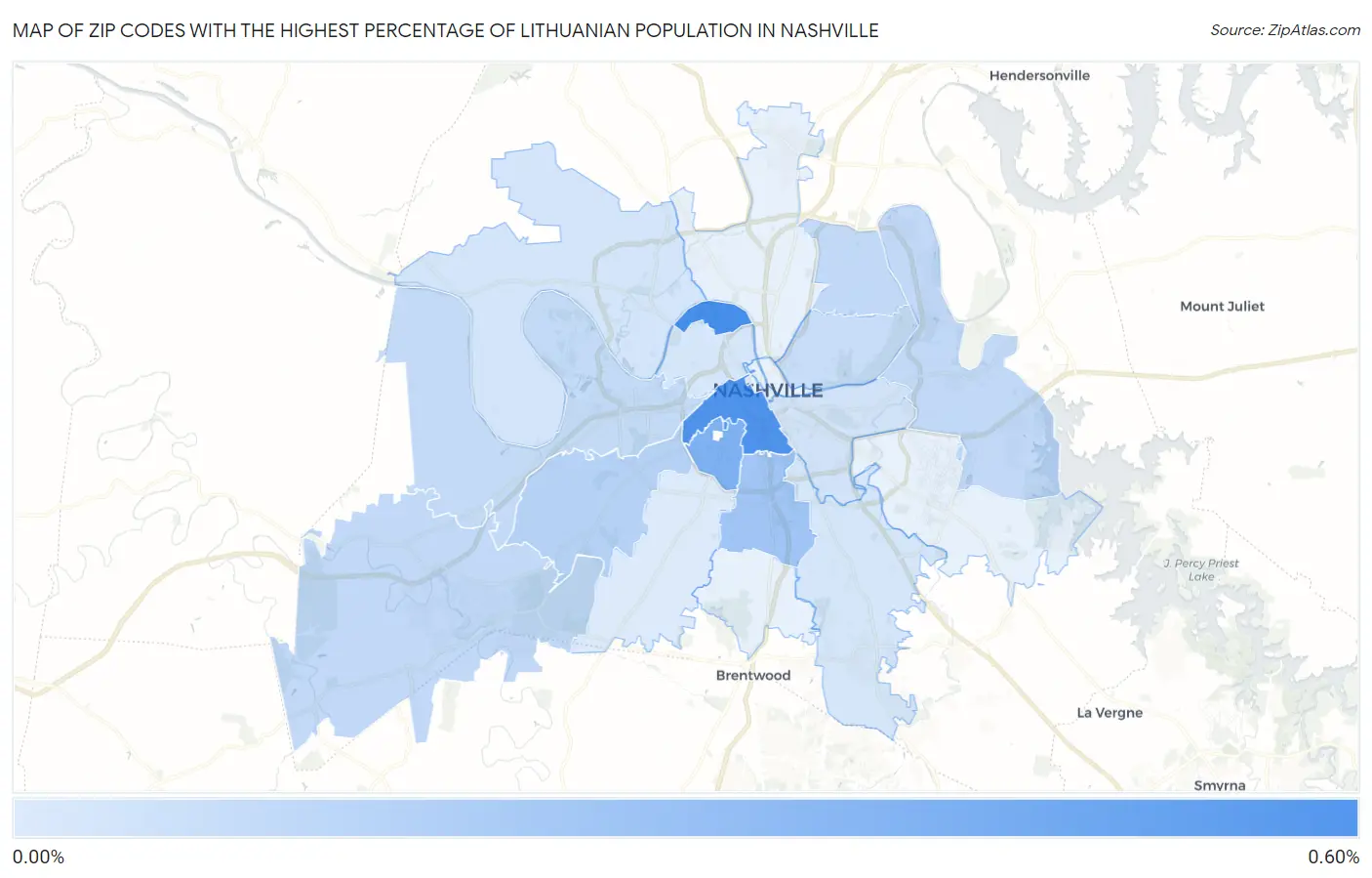Zip Codes with the Highest Percentage of Lithuanian Population in Nashville Map