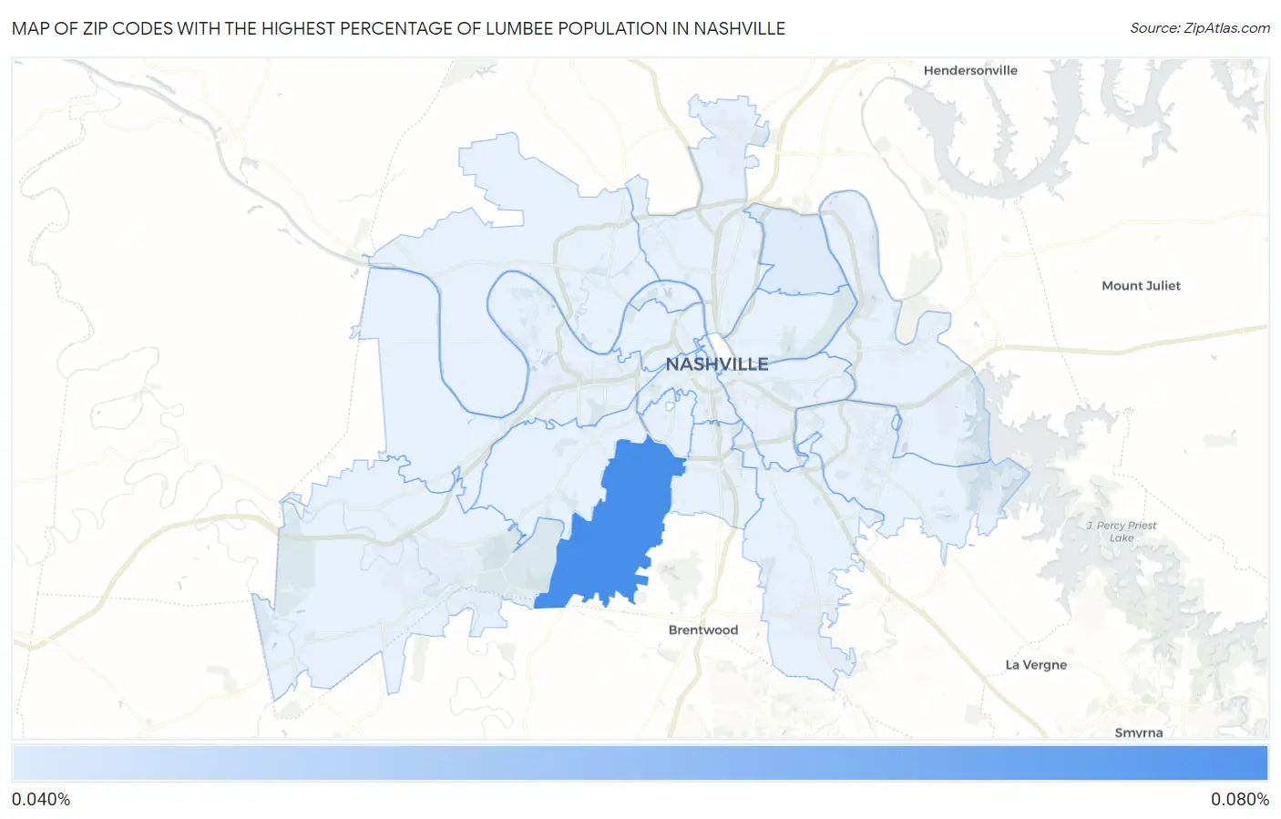 Zip Codes with the Highest Percentage of Lumbee Population in Nashville Map