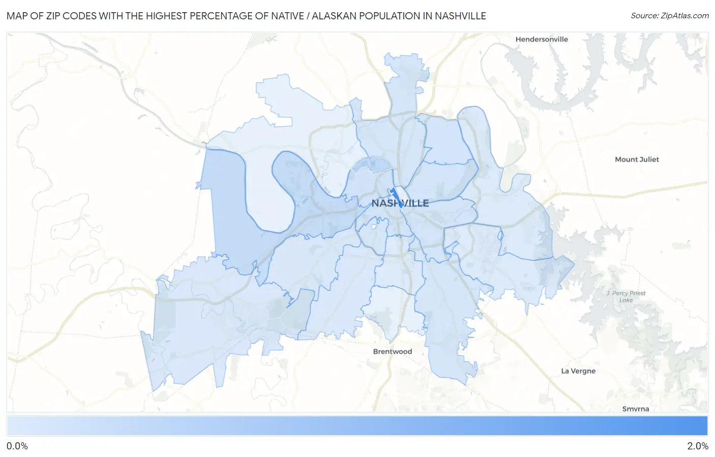 Zip Codes with the Highest Percentage of Native / Alaskan Population in Nashville Map