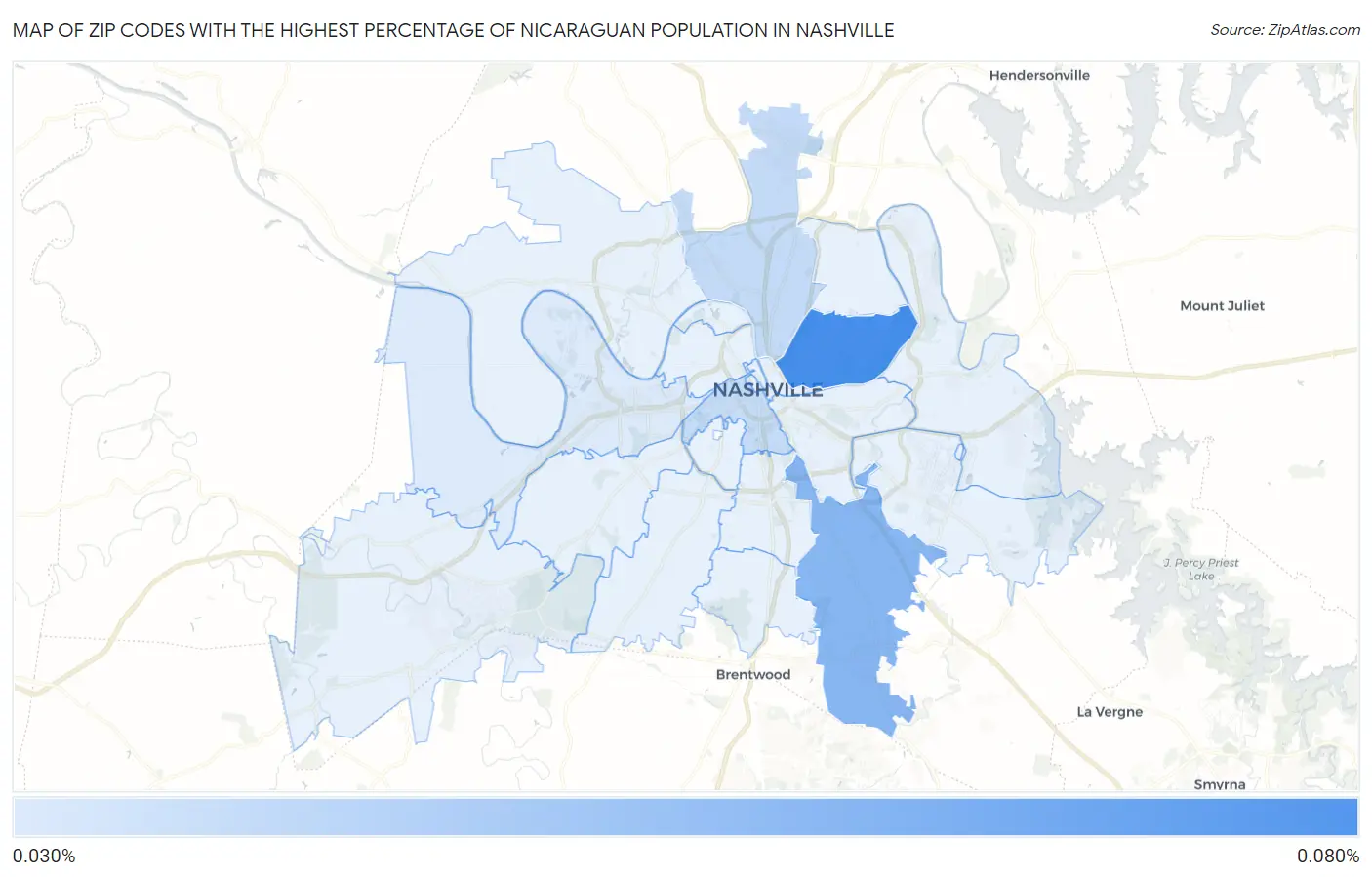 Zip Codes with the Highest Percentage of Nicaraguan Population in Nashville Map
