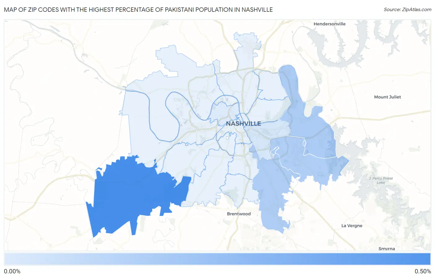 Zip Codes with the Highest Percentage of Pakistani Population in Nashville Map