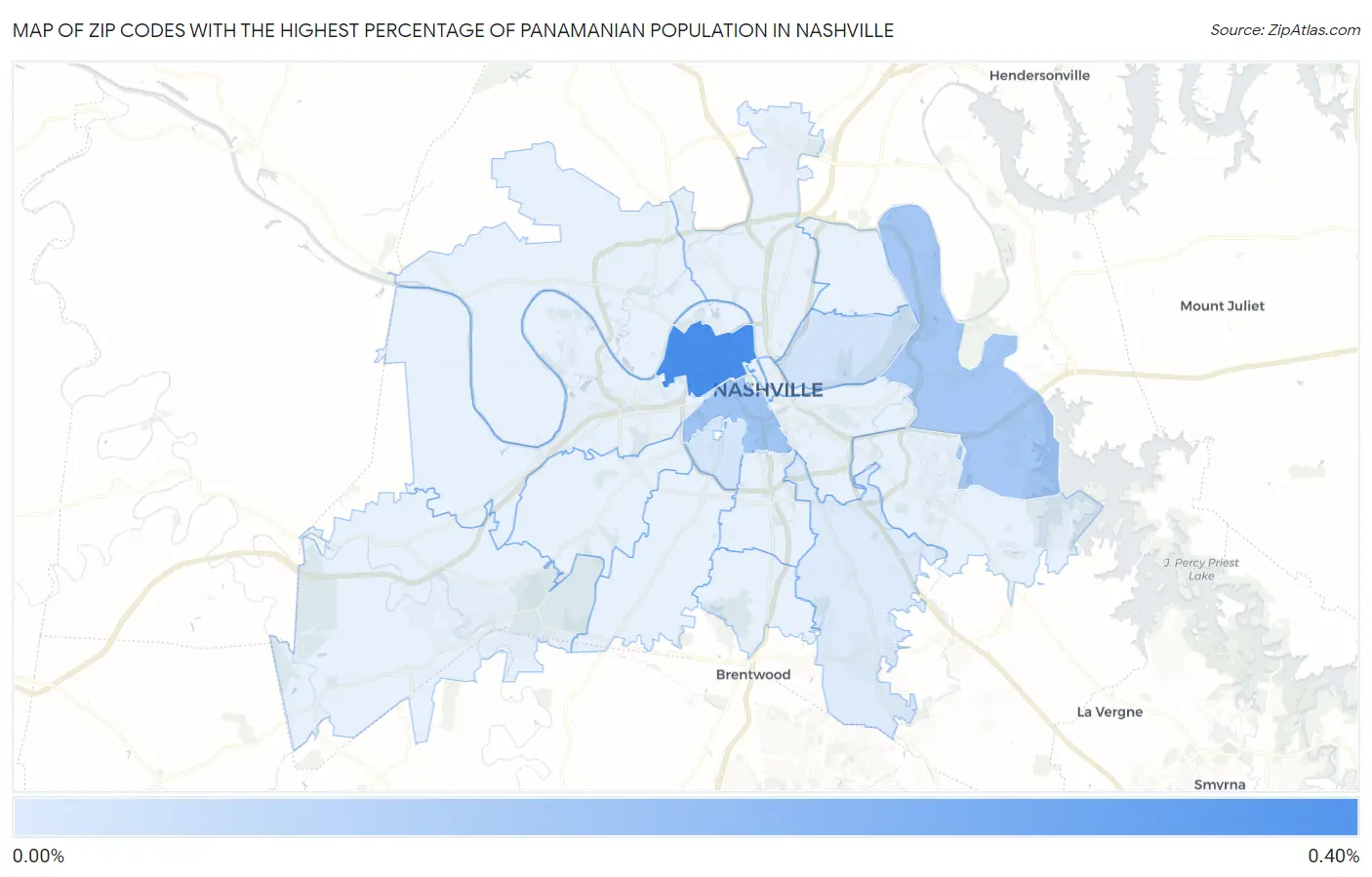 Zip Codes with the Highest Percentage of Panamanian Population in Nashville Map