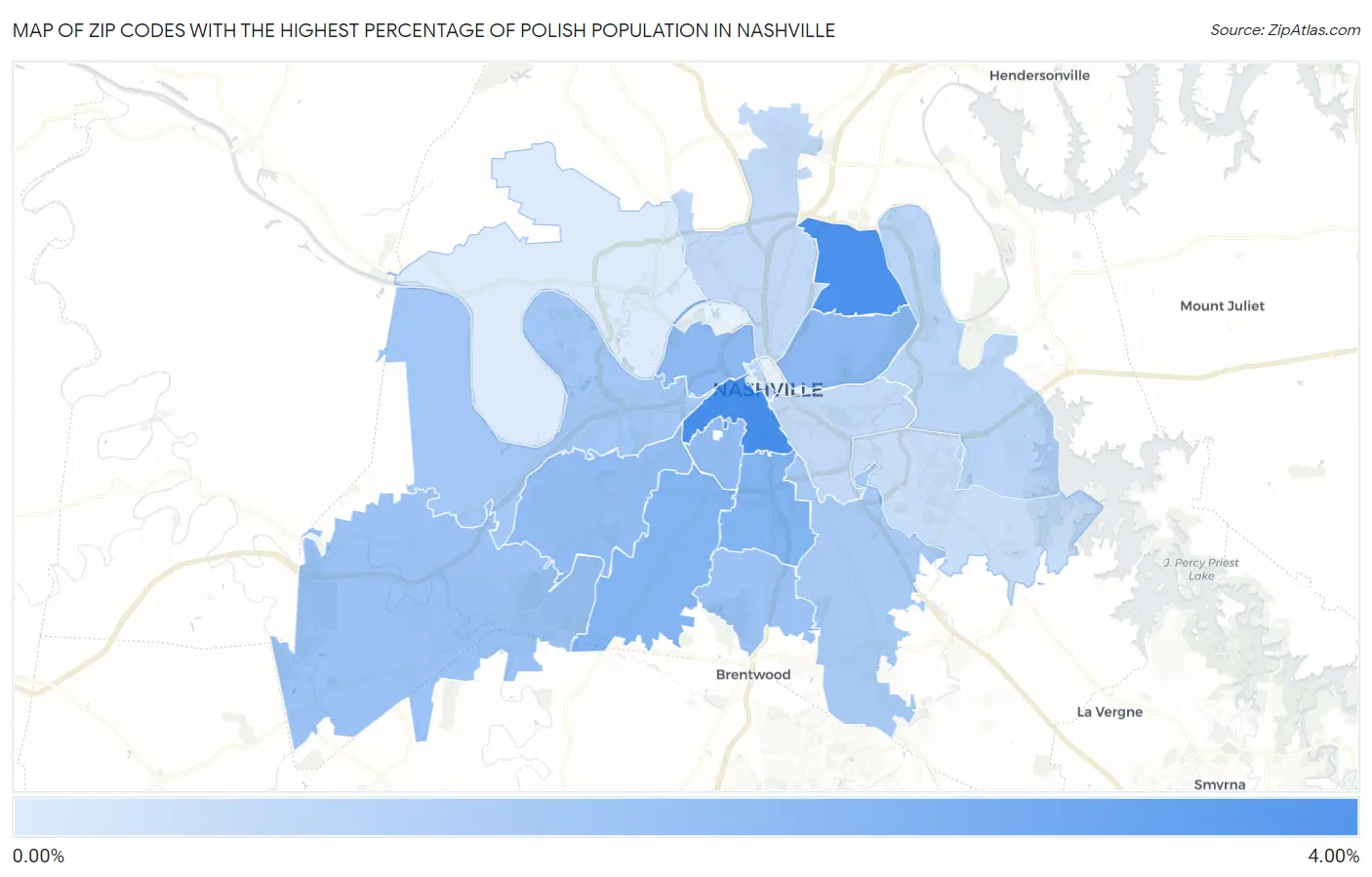 Zip Codes with the Highest Percentage of Polish Population in Nashville Map