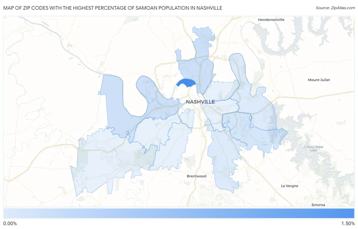 Zip Codes with the Highest Percentage of Samoan Population in Nashville Map