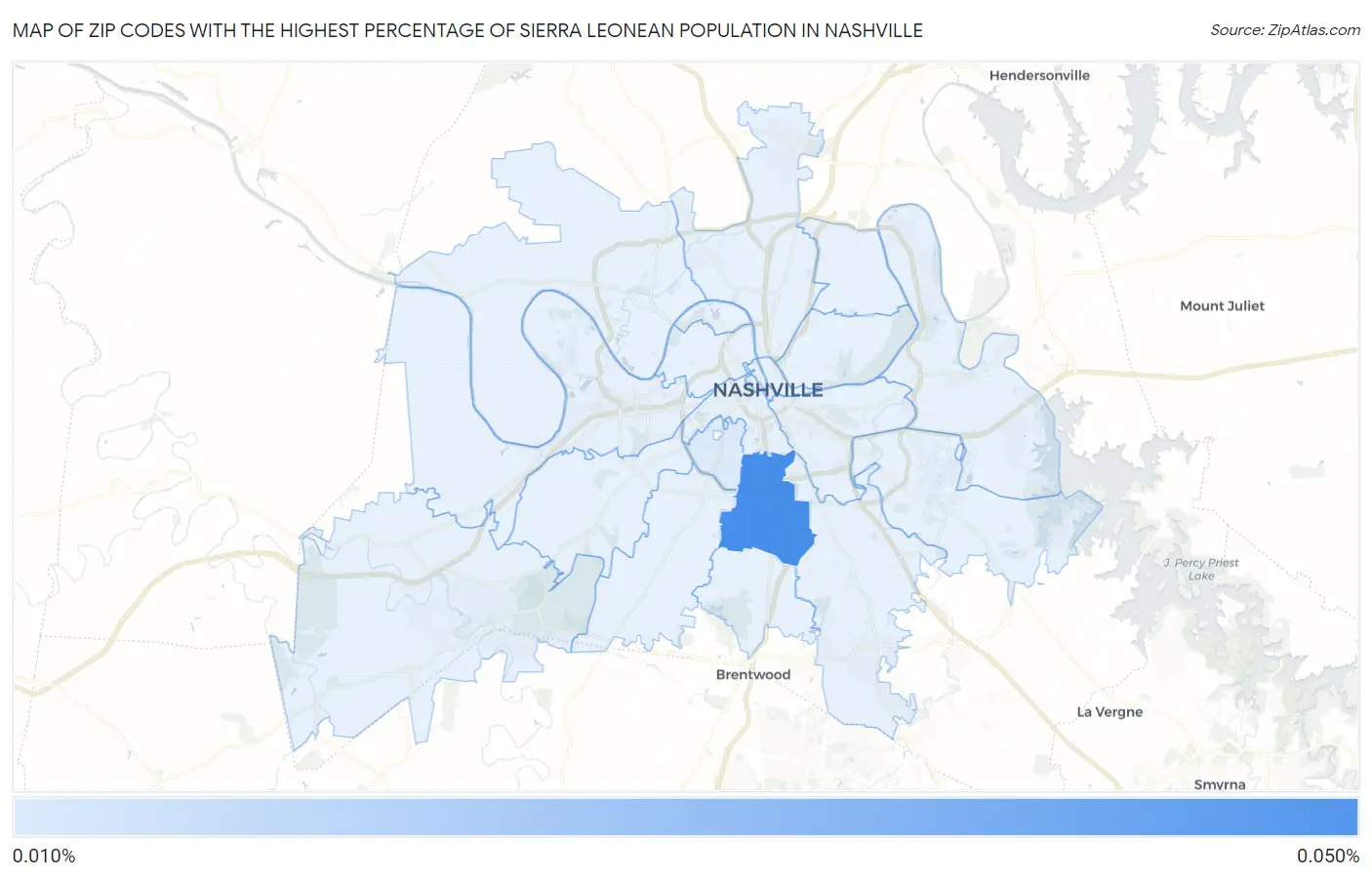 Zip Codes with the Highest Percentage of Sierra Leonean Population in Nashville Map