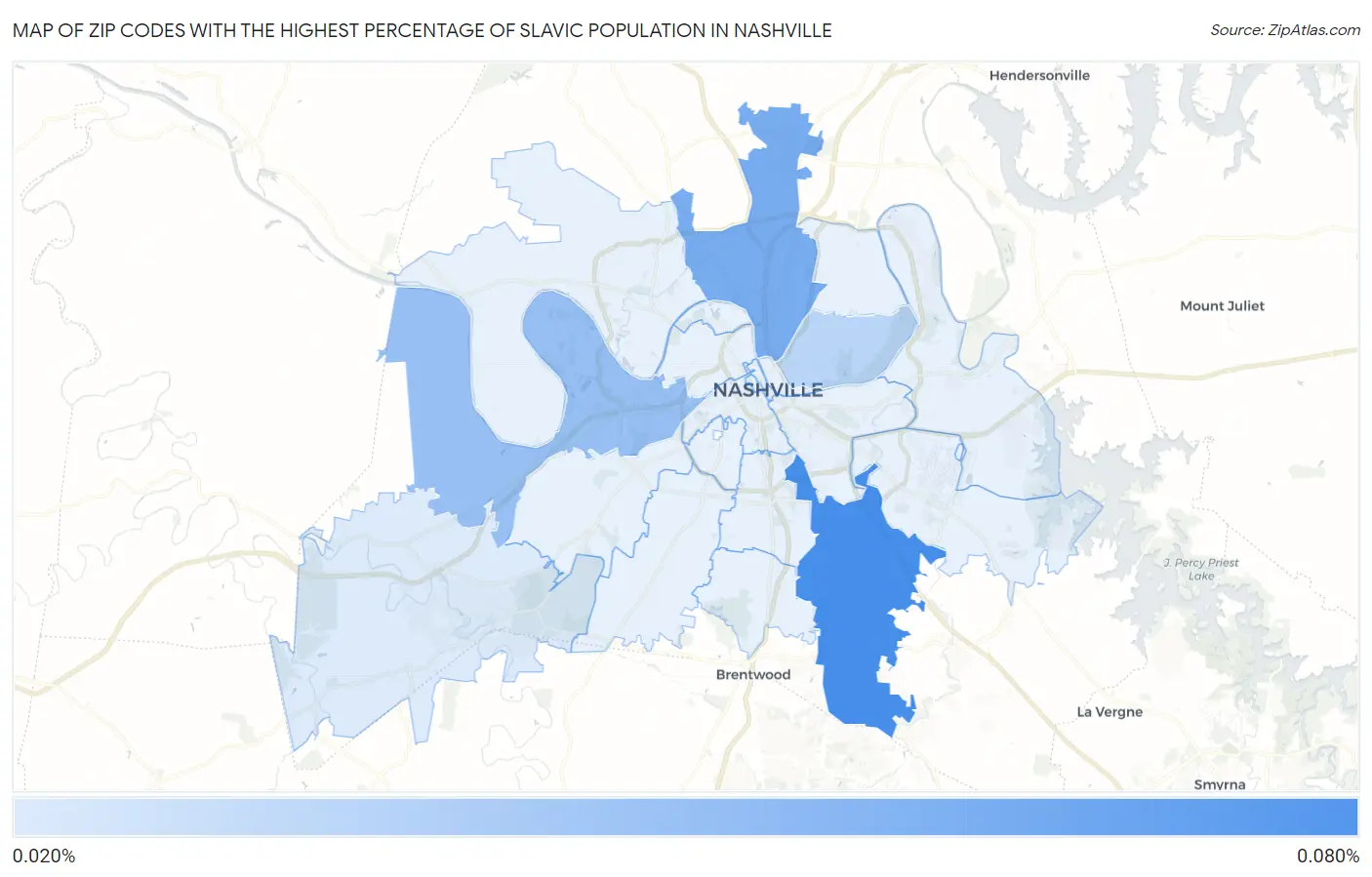 Zip Codes with the Highest Percentage of Slavic Population in Nashville Map