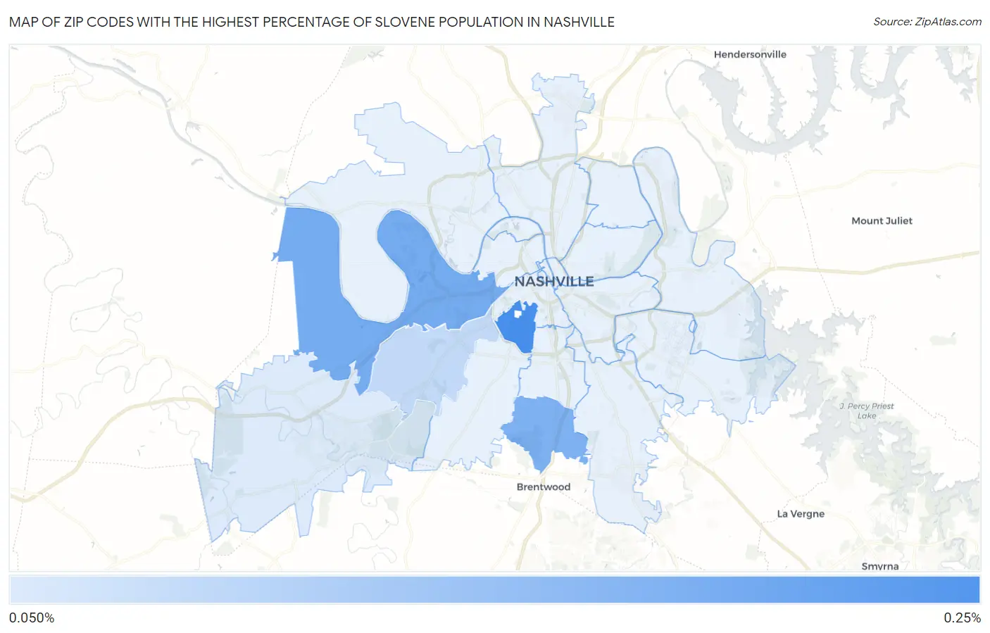 Zip Codes with the Highest Percentage of Slovene Population in Nashville Map