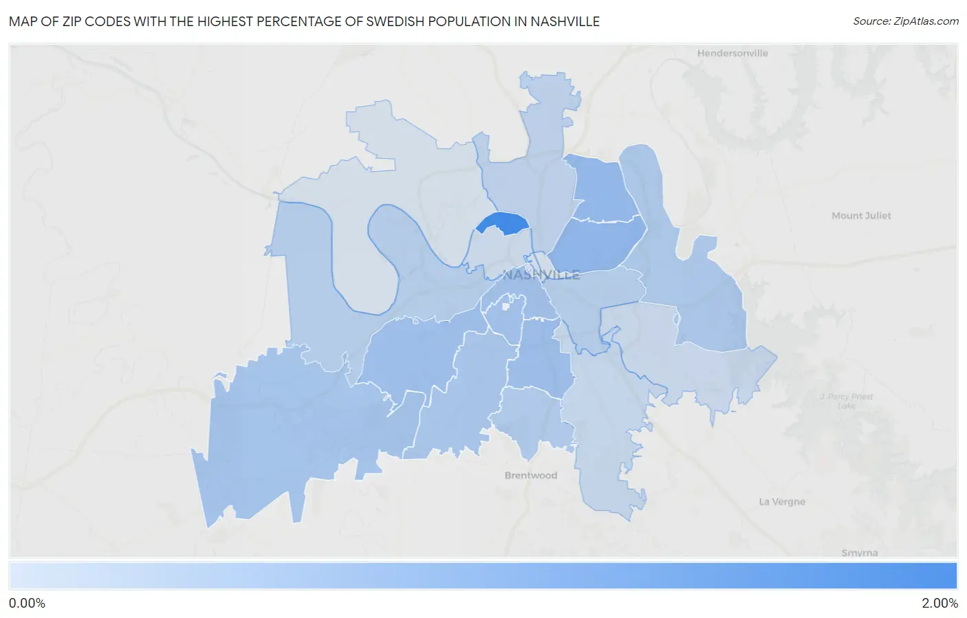 Zip Codes with the Highest Percentage of Swedish Population in Nashville Map