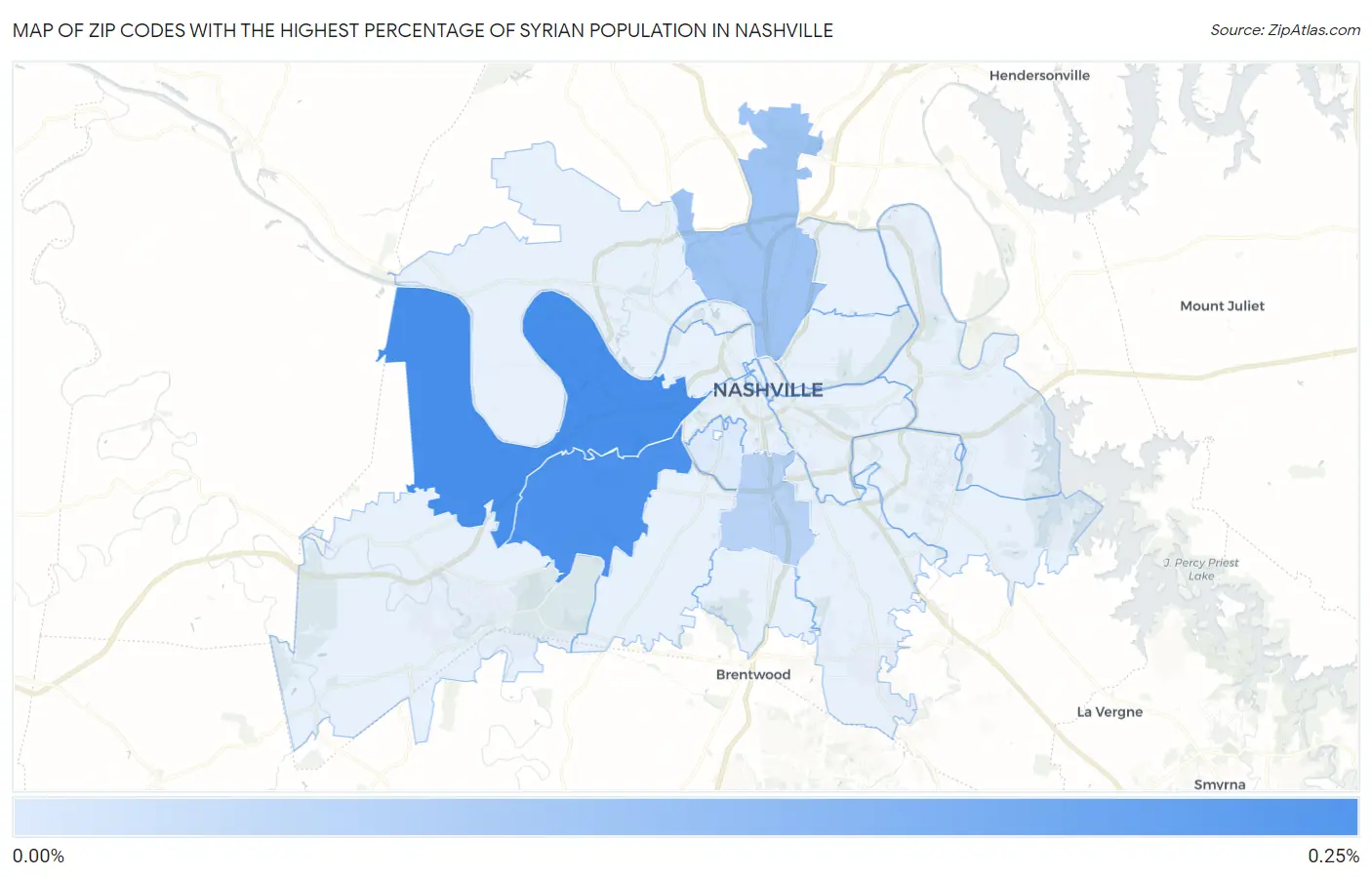 Zip Codes with the Highest Percentage of Syrian Population in Nashville Map
