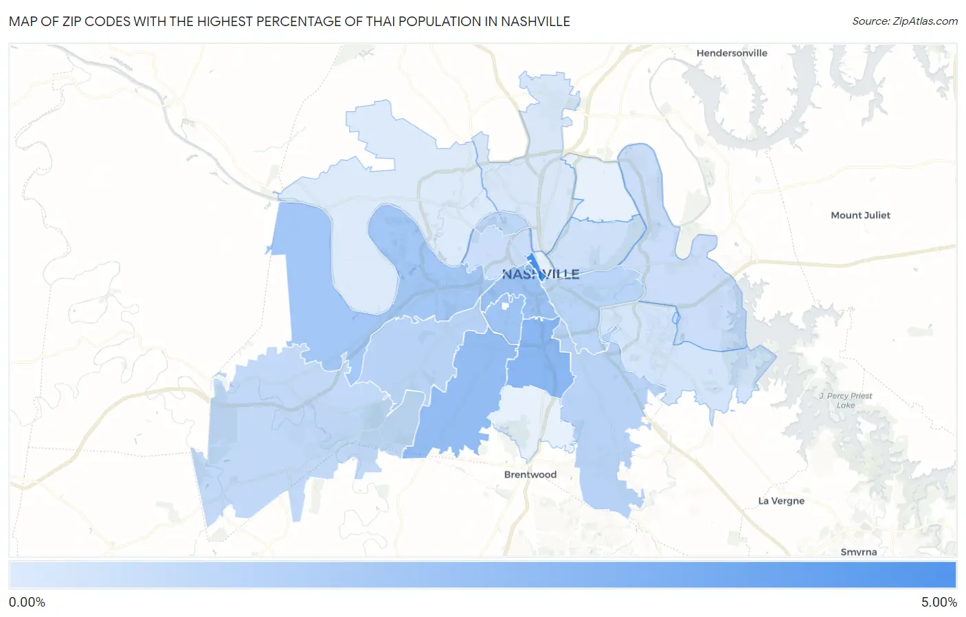 Zip Codes with the Highest Percentage of Thai Population in Nashville Map