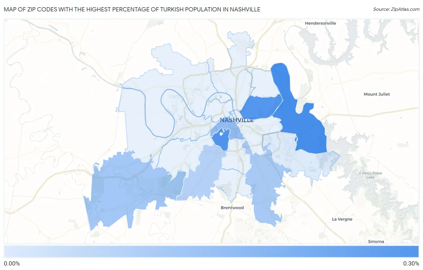 Zip Codes with the Highest Percentage of Turkish Population in Nashville Map