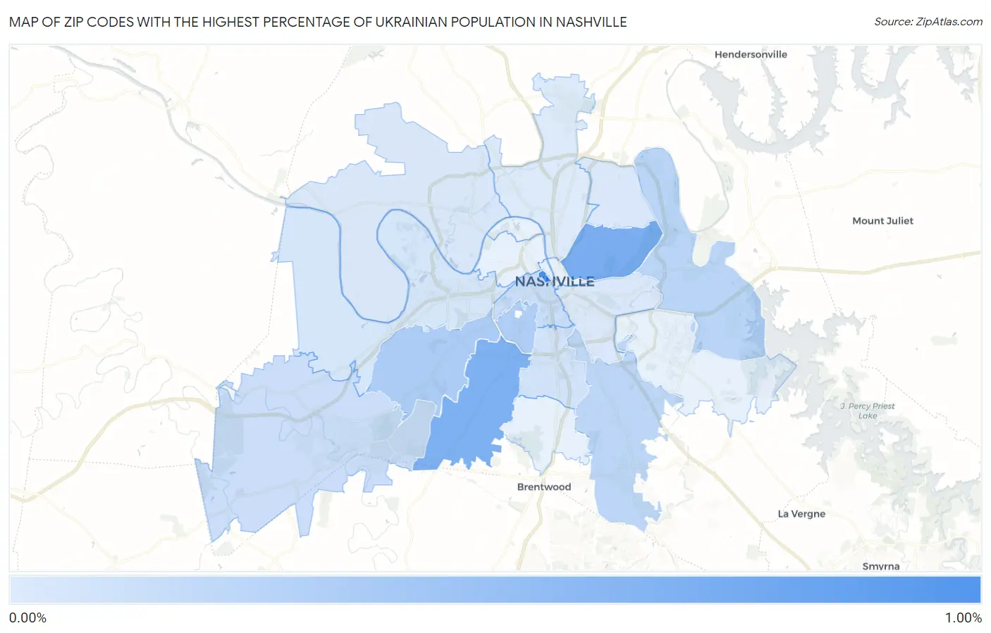 Zip Codes with the Highest Percentage of Ukrainian Population in Nashville Map