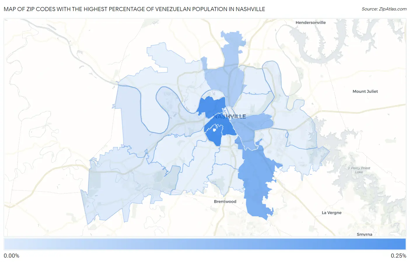 Zip Codes with the Highest Percentage of Venezuelan Population in Nashville Map