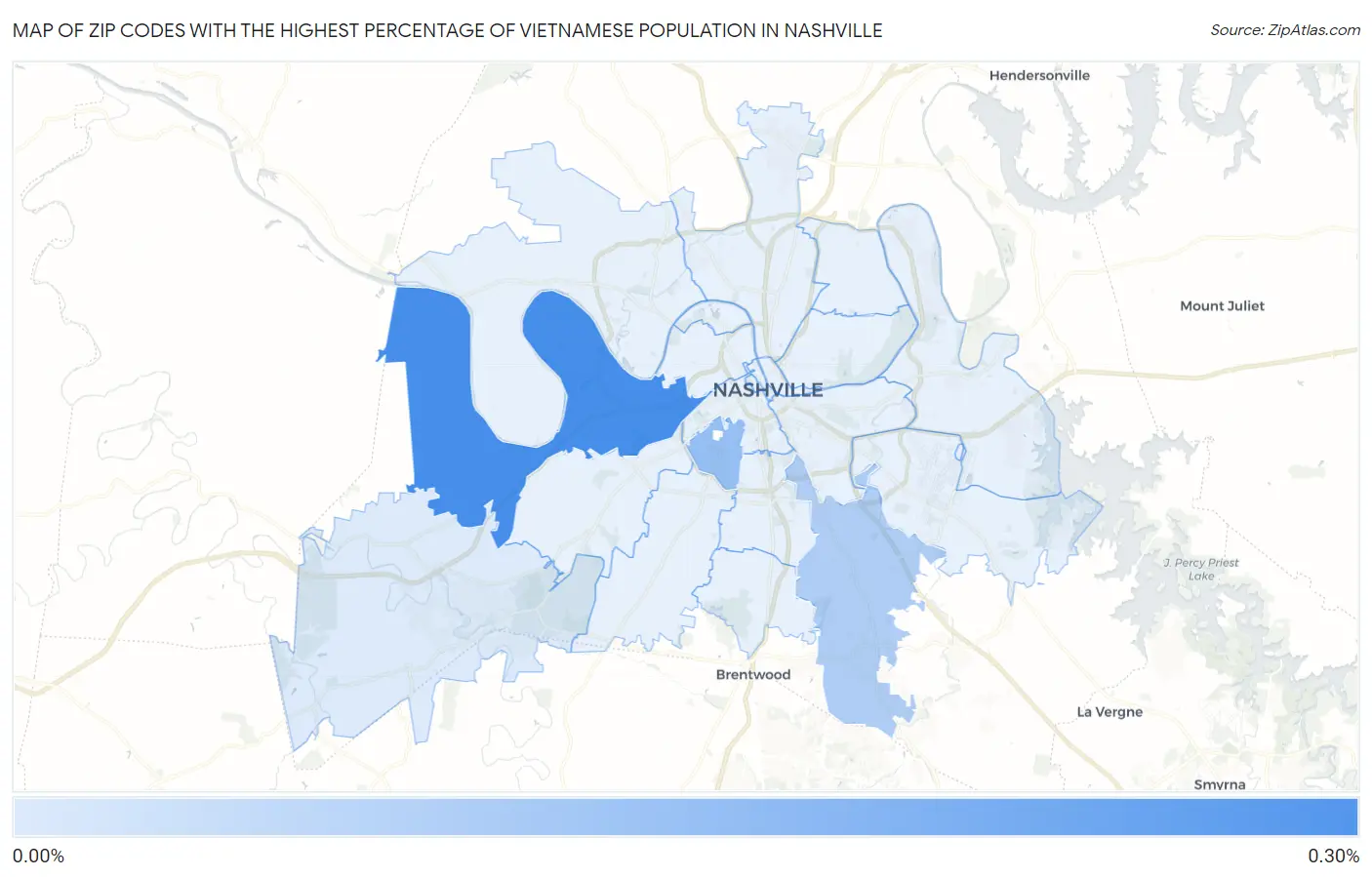 Zip Codes with the Highest Percentage of Vietnamese Population in Nashville Map
