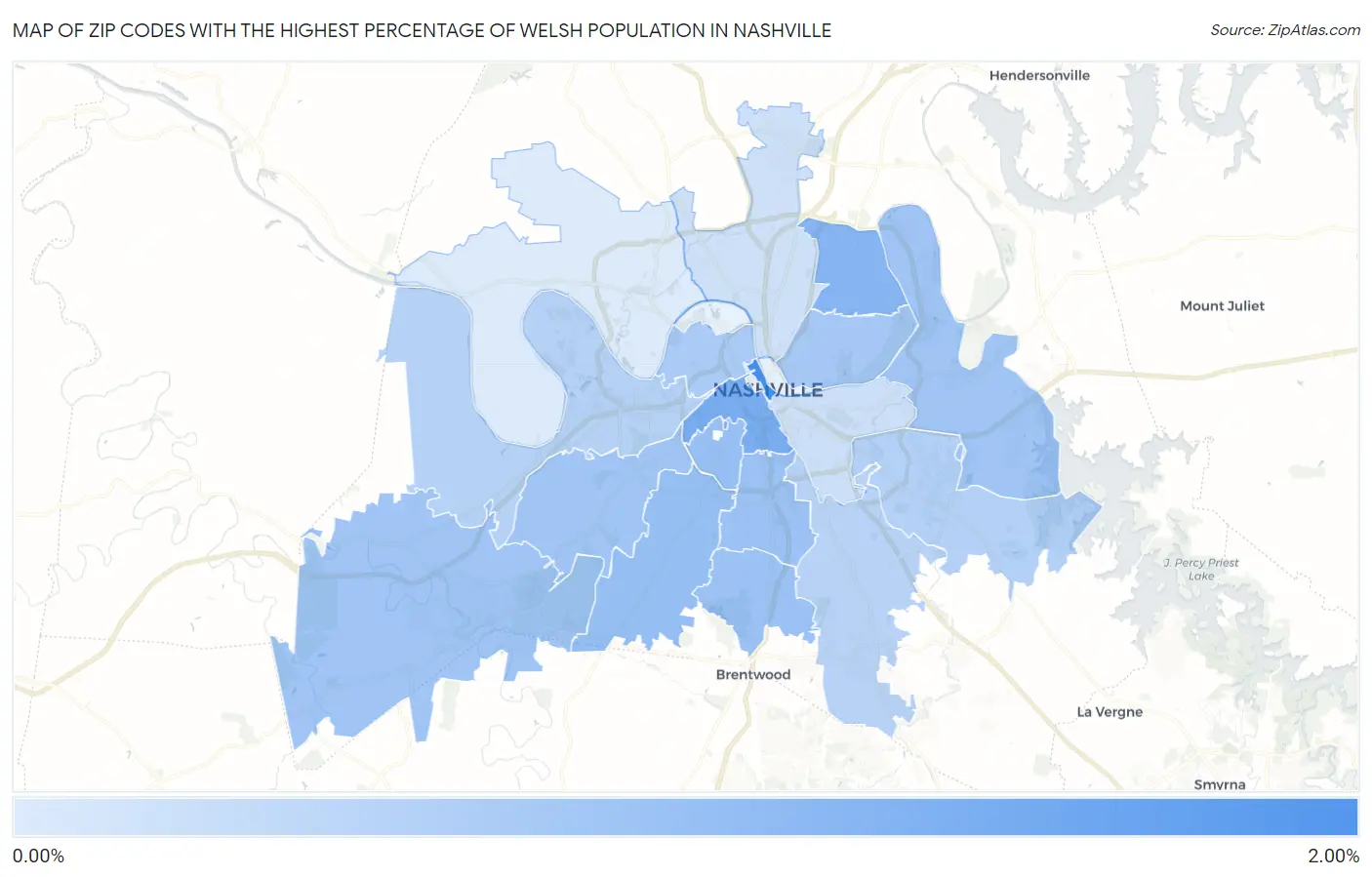 Zip Codes with the Highest Percentage of Welsh Population in Nashville Map