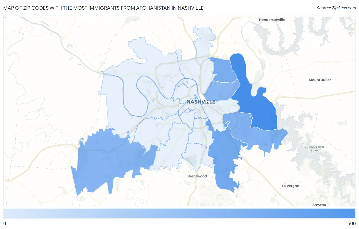 Zip Codes with the Most Immigrants from Afghanistan in Nashville Map