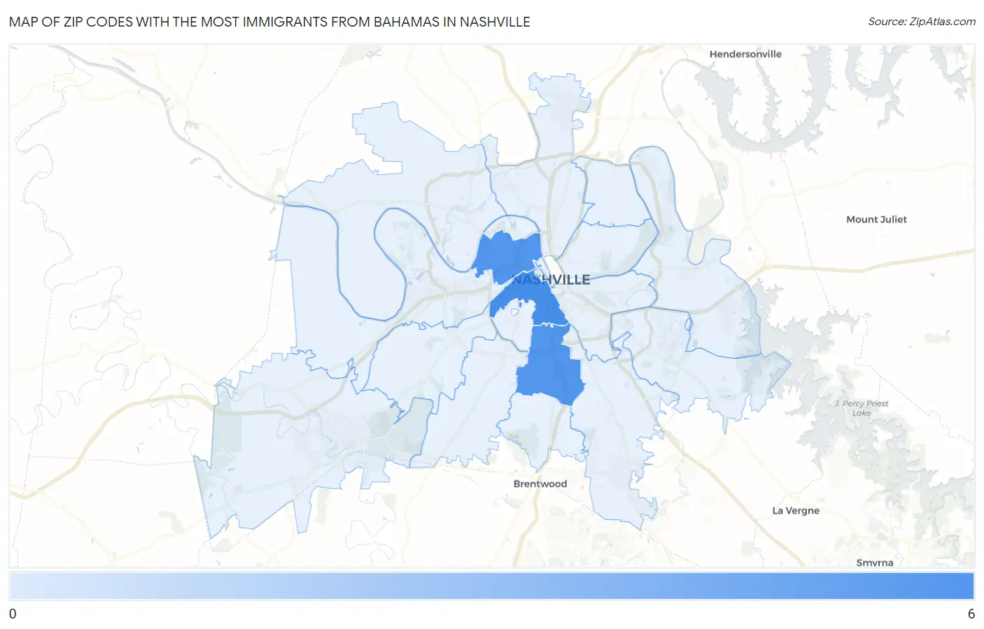 Zip Codes with the Most Immigrants from Bahamas in Nashville Map